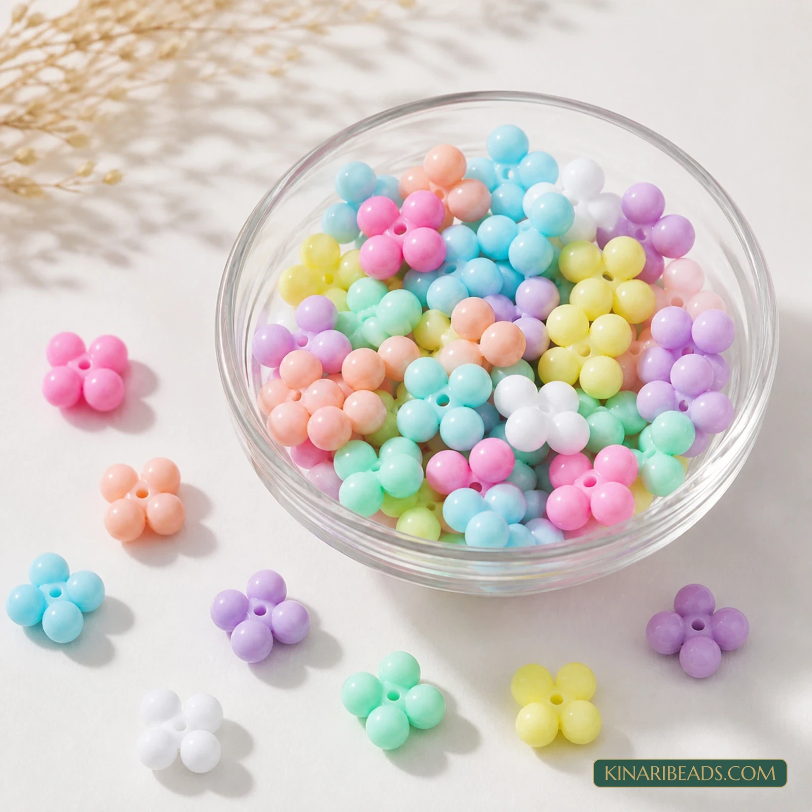 10mm Pastel Multicolour Four-Petal Flower Acrylic Beads - 100g (Approx. 180 Pcs) product image