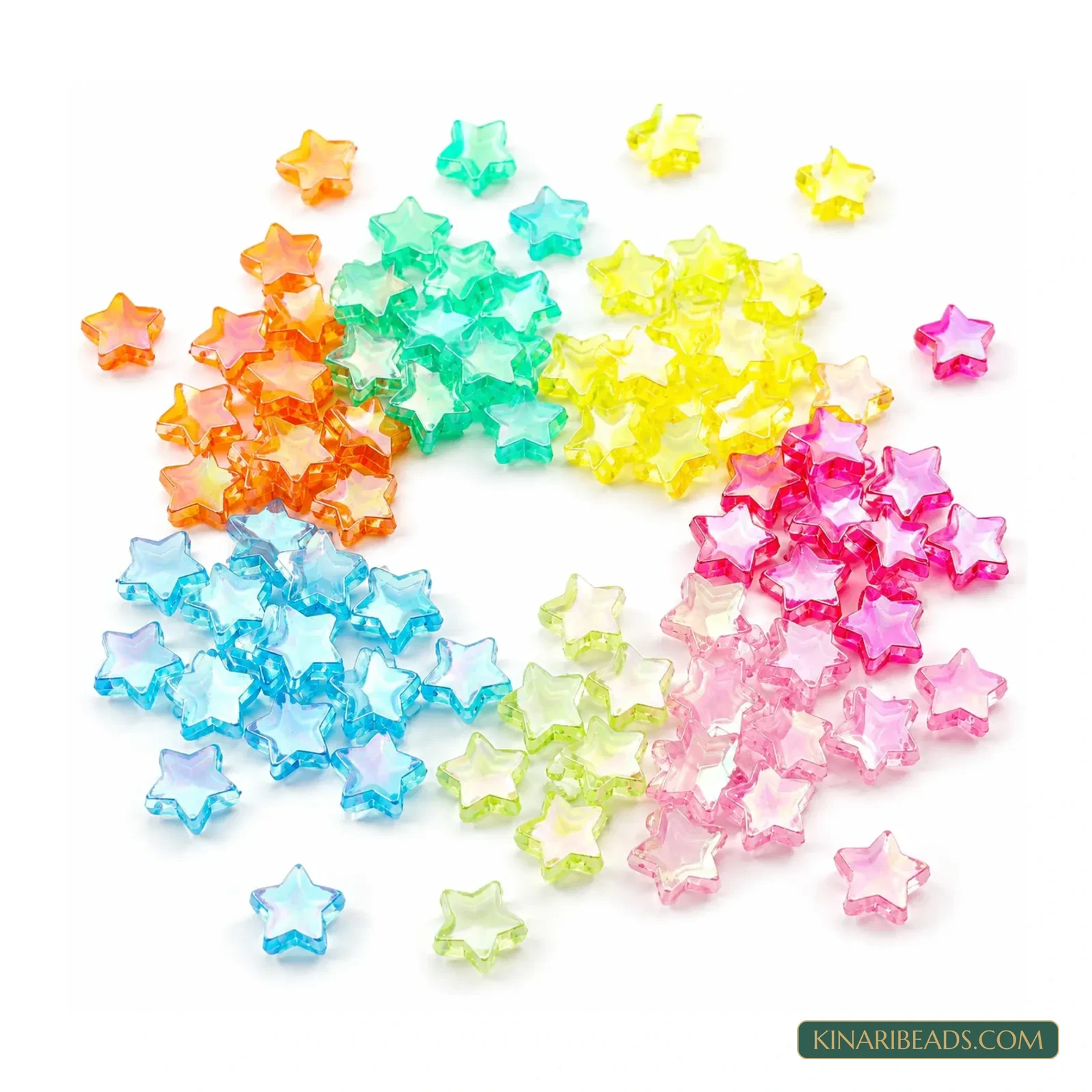 11mm Multicolour Transparent Star Acrylic Beads - 100g (Approx. 425 Pcs)
