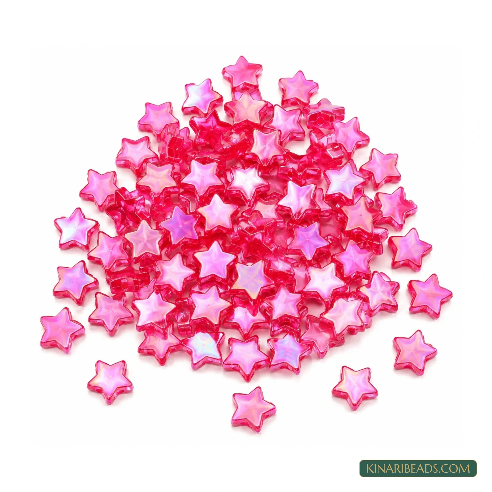11mm Transparent Star-Shaped Acrylic Beads - 100g (Approx. 425 Pcs) - Transparent Fuchsia Pink colour