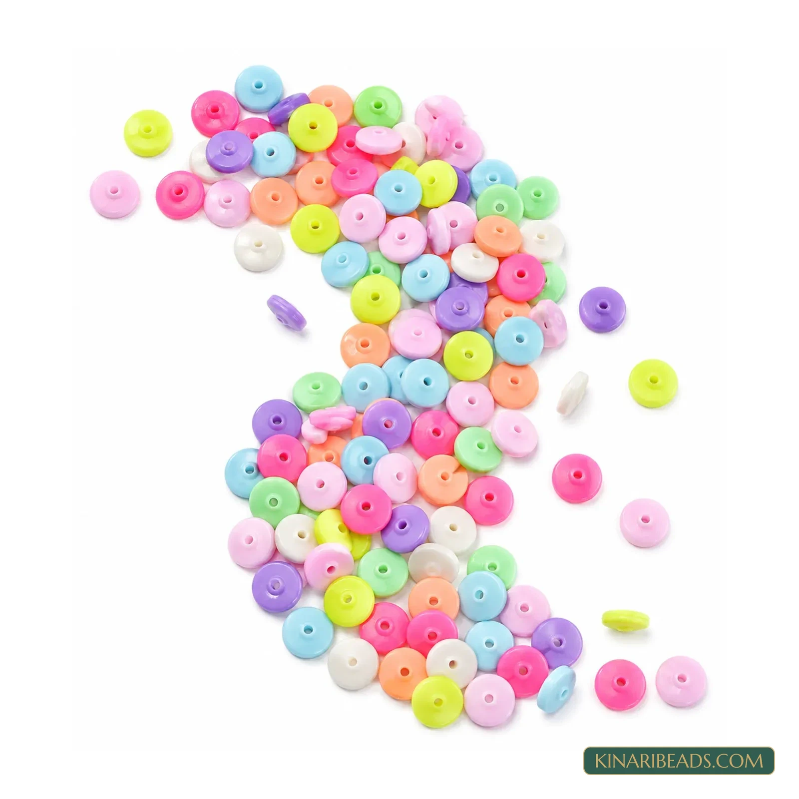 12mm Pastel Multicolour Flat Round Disc Acrylic Spacer Beads - 100g (Approx. 310 Pcs)