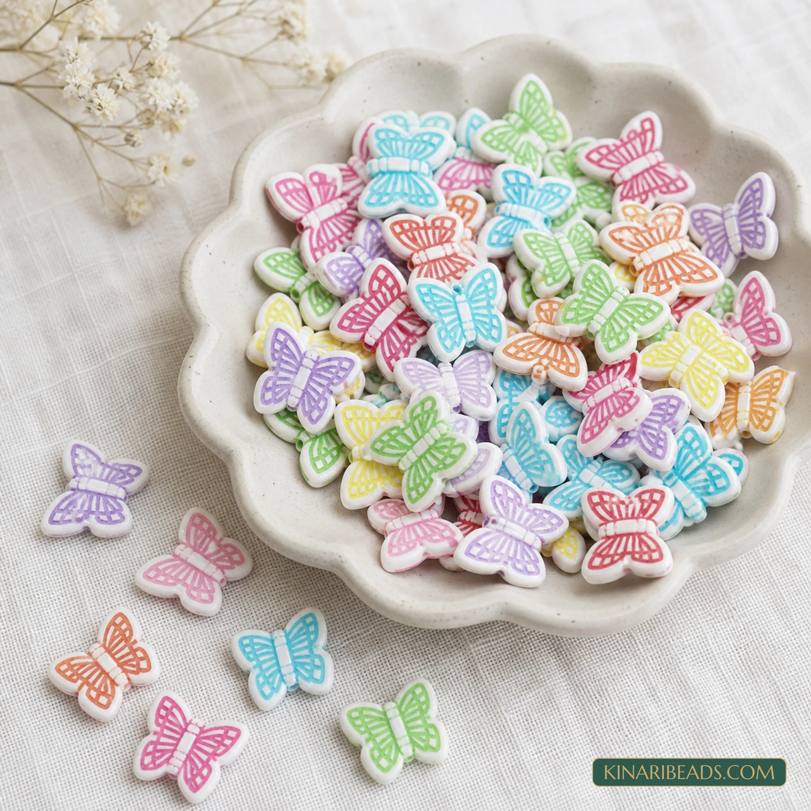 14x11mm Multicolour Printed Butterfly Acrylic Beads - 100g (Approx. 340 Pcs) product image