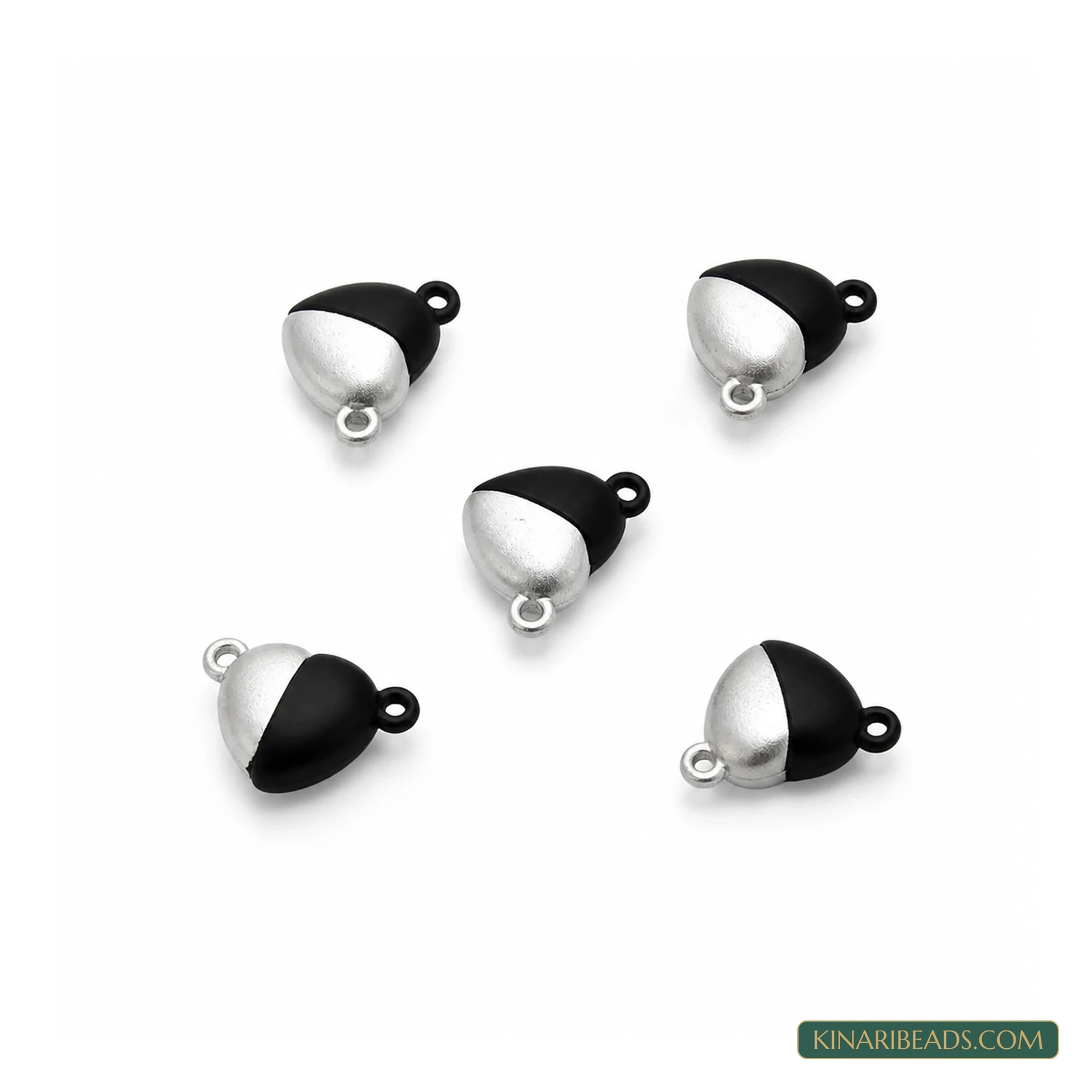15X9mm Love Heart Magnetic Jewellery Clasp Connectors Silver-Tone & Black – 5 Pcs