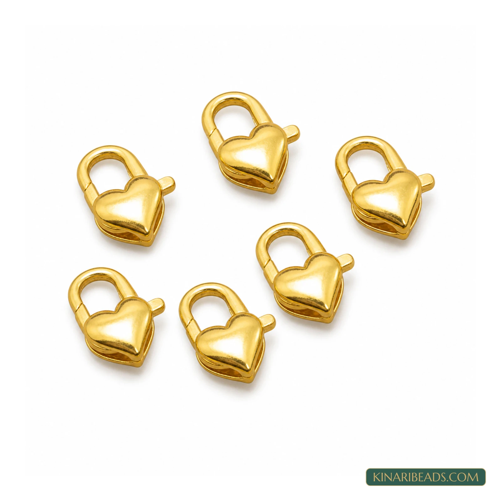 16X7mm Gold Finish Heart Lobster Claw Jewellery Clasps – 10 Pcs