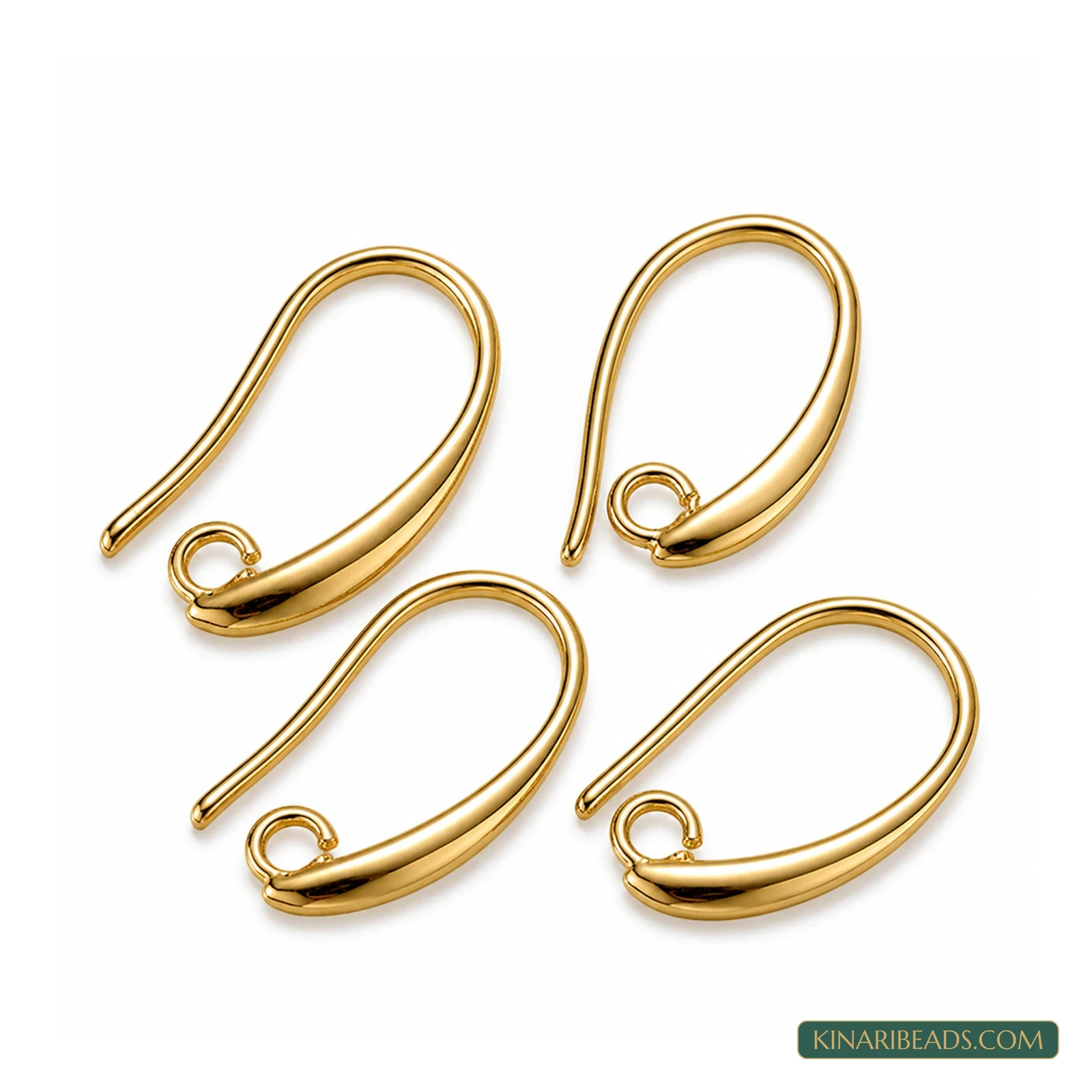 18K Gold-Plated Brass Earring Hooks – 19x10mm, 4 Pack