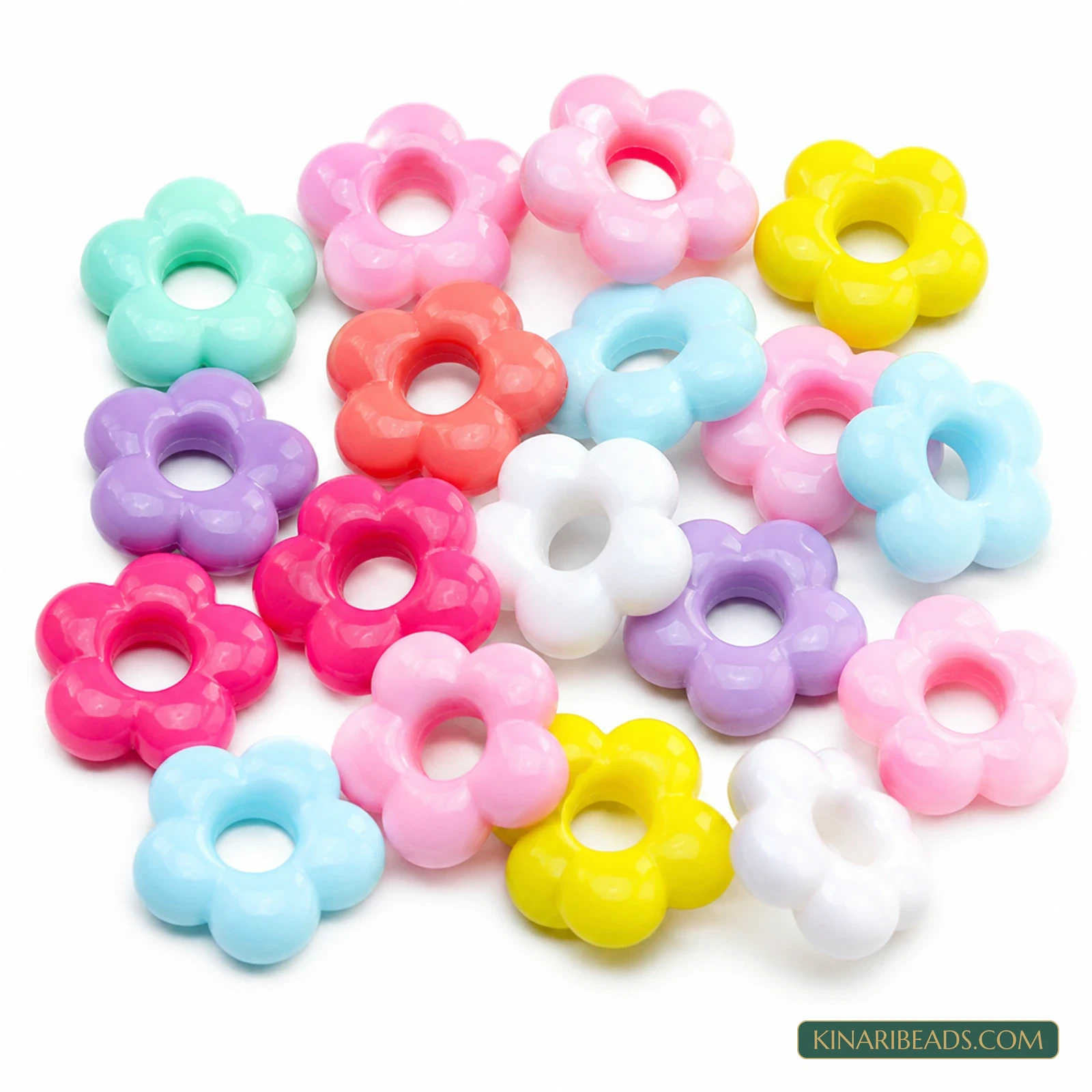 18mm Pastel Multicolour Open-Centre Flower Acrylic Beads - 100g (Approx. 120 Pcs)