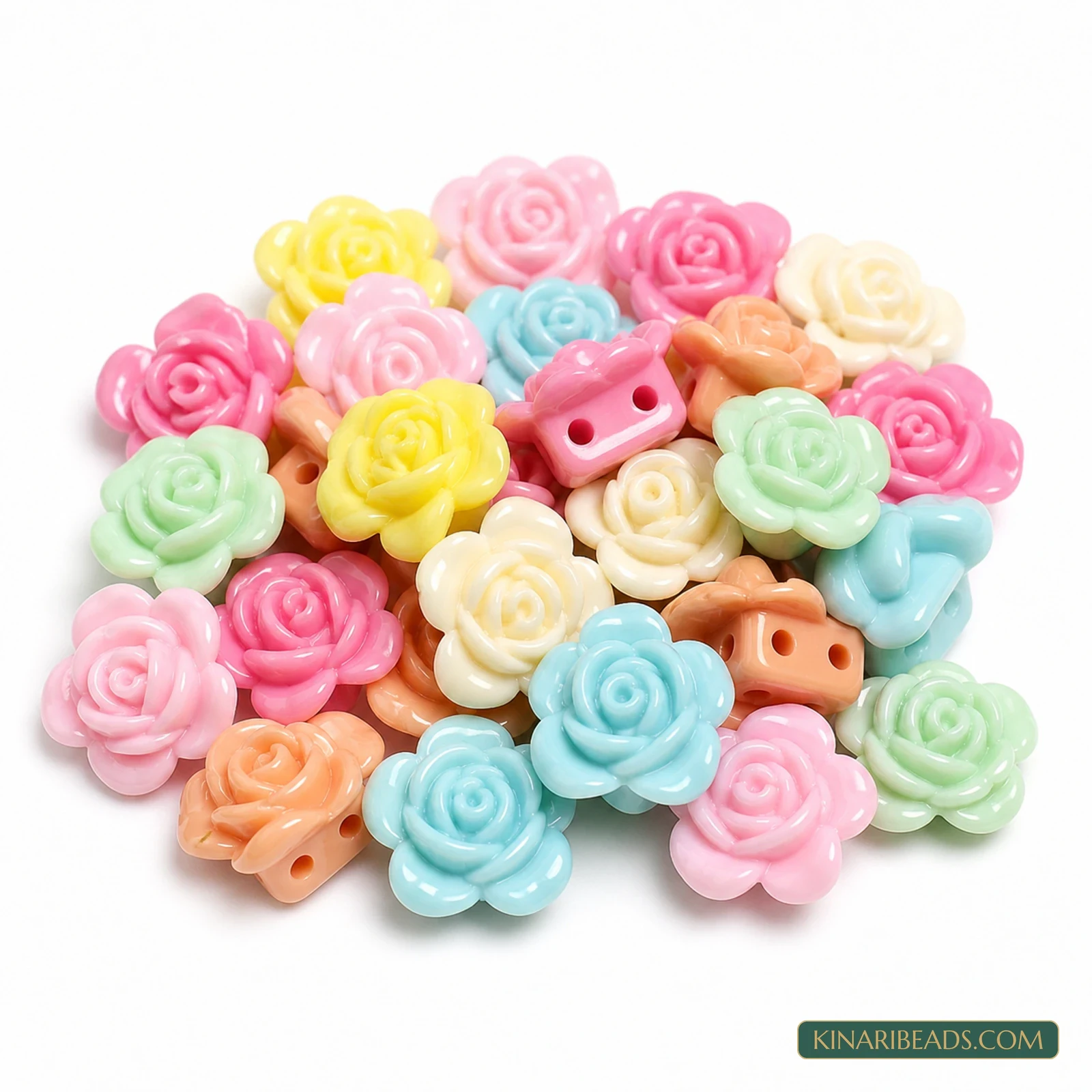 18mm Pastel Multicolour Rose Flower Acrylic Beads - 100g (Approx. 80 Pcs)