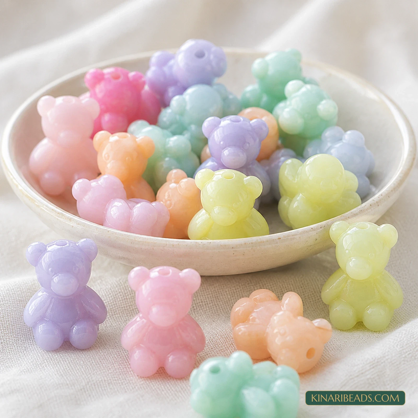 18x15mm Pastel Multicolour Teddy Bear Acrylic Beads - 100g (Approx. 60 Pcs) product image