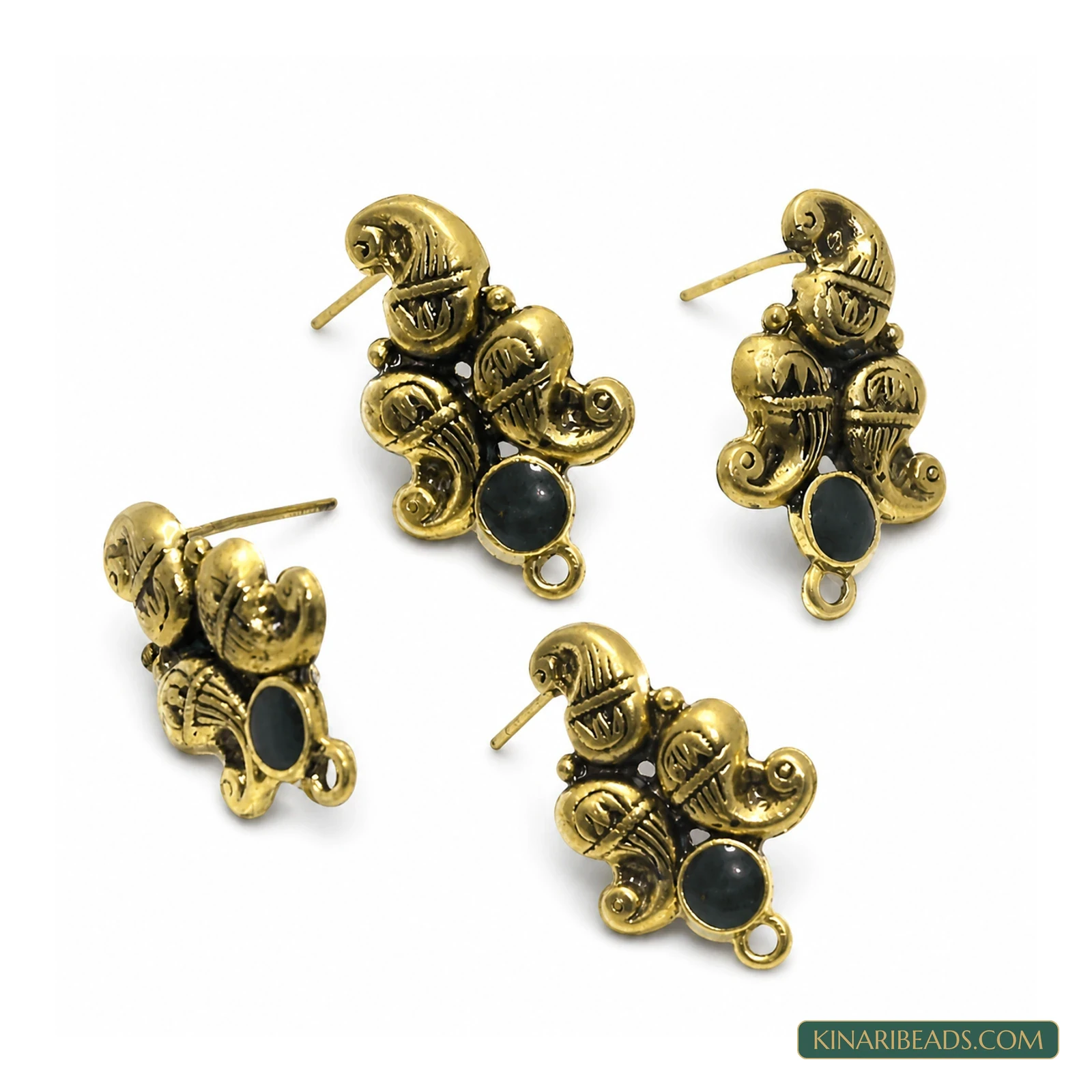 18x19mm German Silver Meenakari Earring Components Black – 4 Pack, Kinari Style EF94