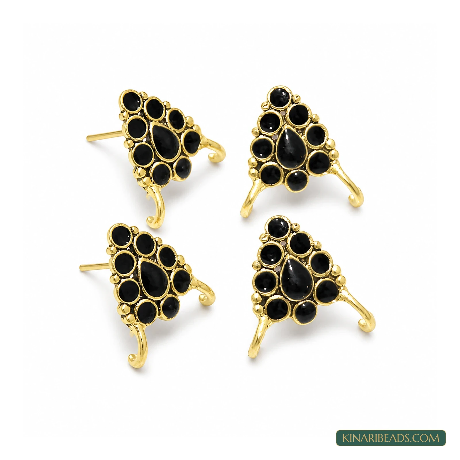 18x19mm German Silver Meenakari Earring Components Black – 4 Pack, Kinari Style EF97