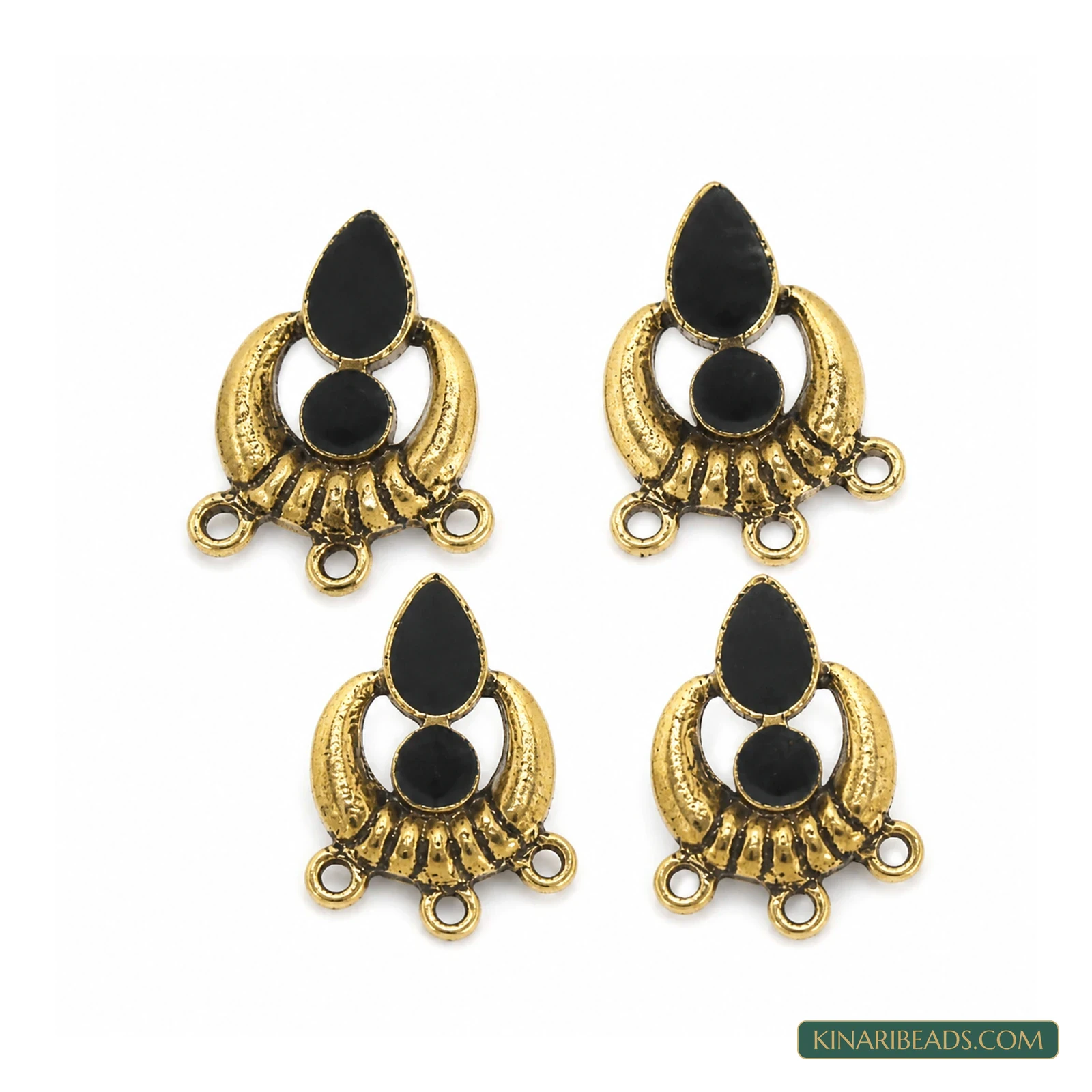 18x19mm German Silver Meenakari Earring Components Black – 4 Pack, Kinari Style EF99