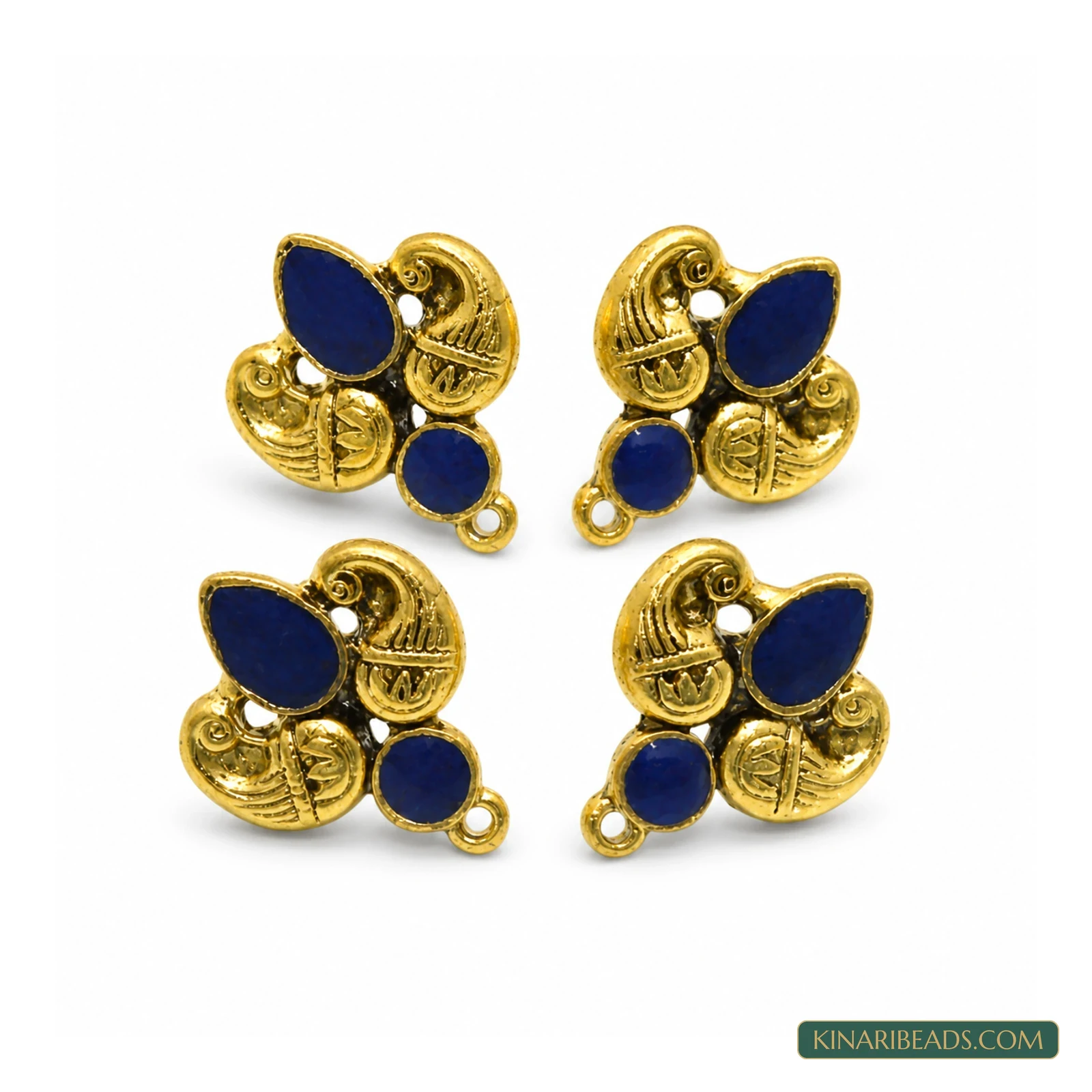 18x19mm German Silver Meenakari Earring Components Blue – 4 Pack, Kinari Style EF93