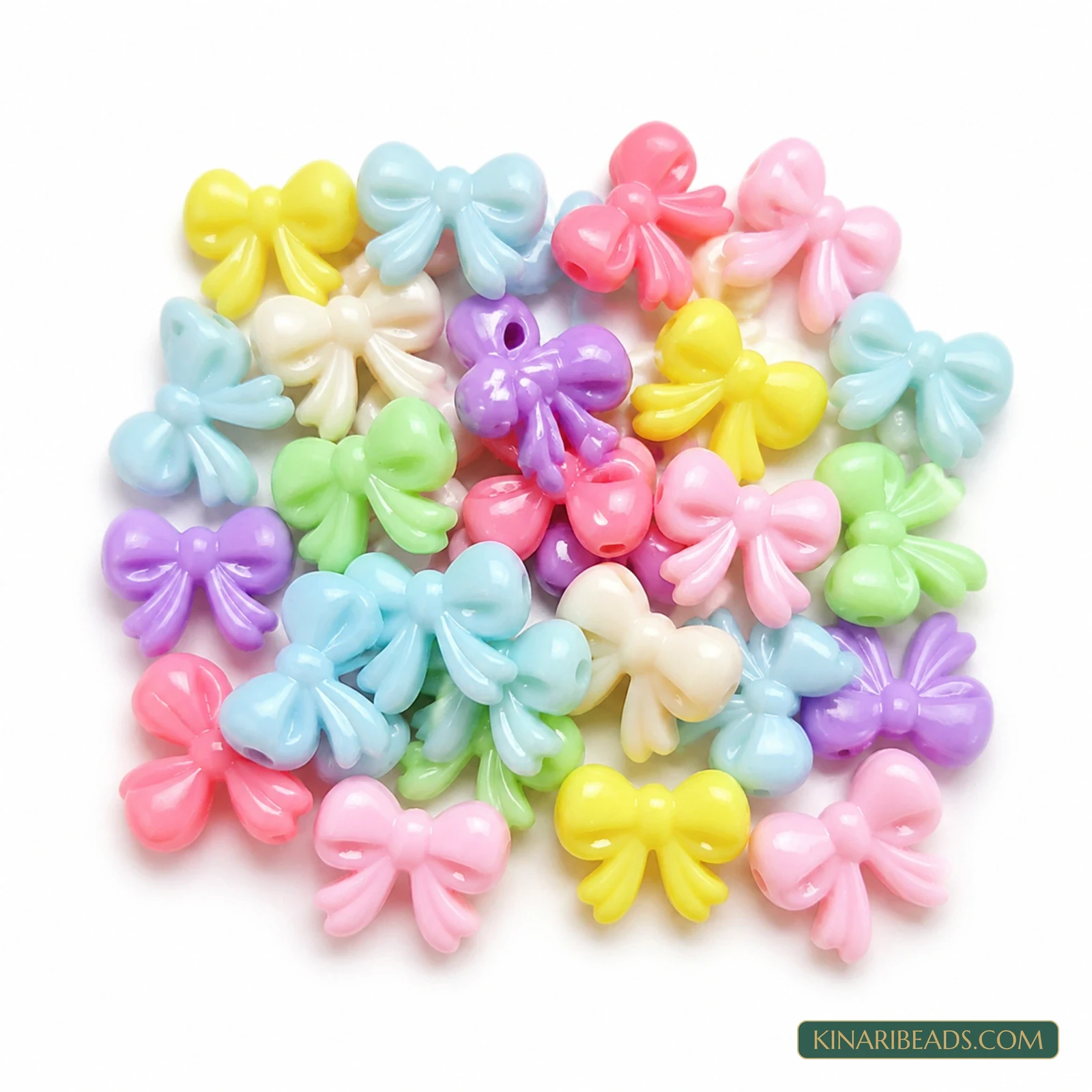 19x15mm Pastel Multicolour Bow-Shaped Acrylic Beads - 100g (Approx. 120 Pcs)