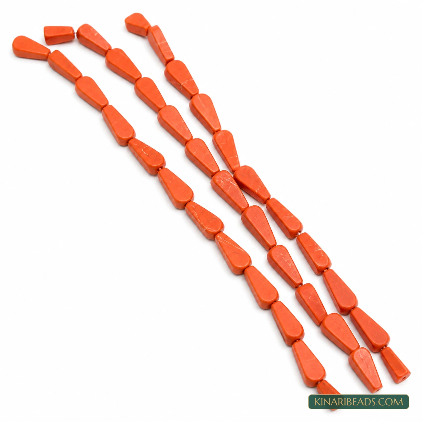 2 Strings 9×6mm Red Flat Drop Semiprecious Howlite Beads