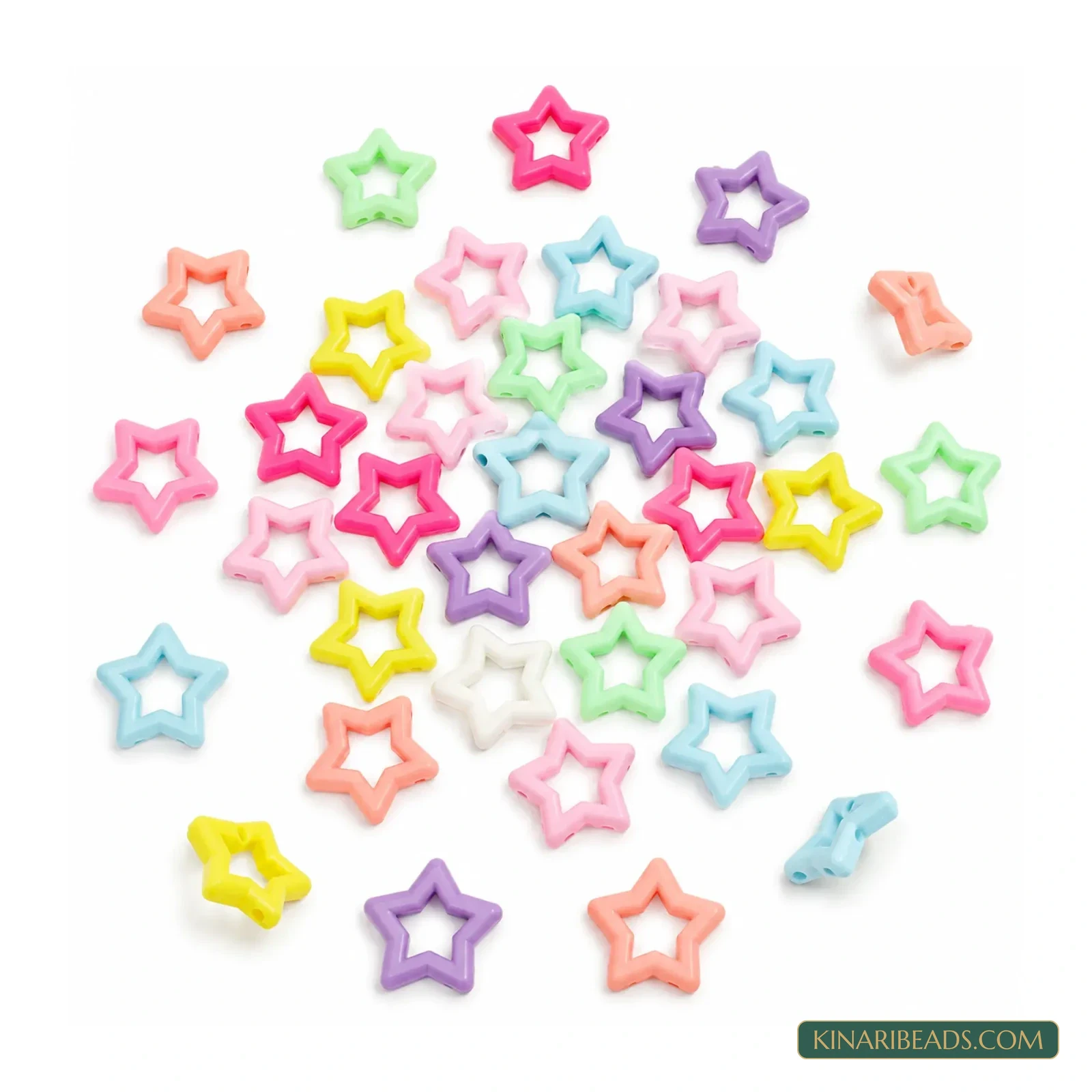 25mm Pastel Multicolour Hollow Star Acrylic Beads - 100g (Approx. 70 Pcs)