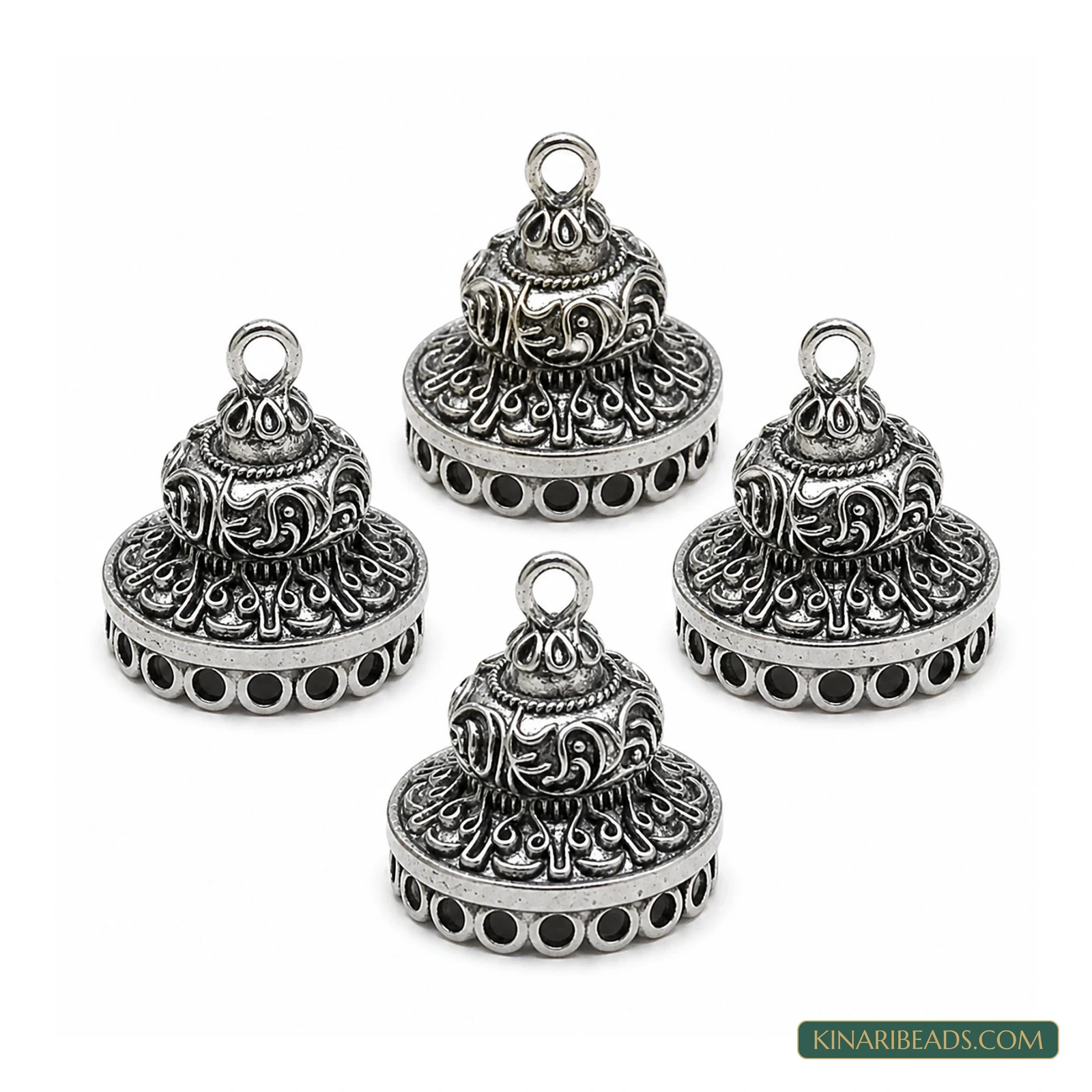 25x23mm German Silver Jhumki Components – 4 Pack, Kinari Style EF79