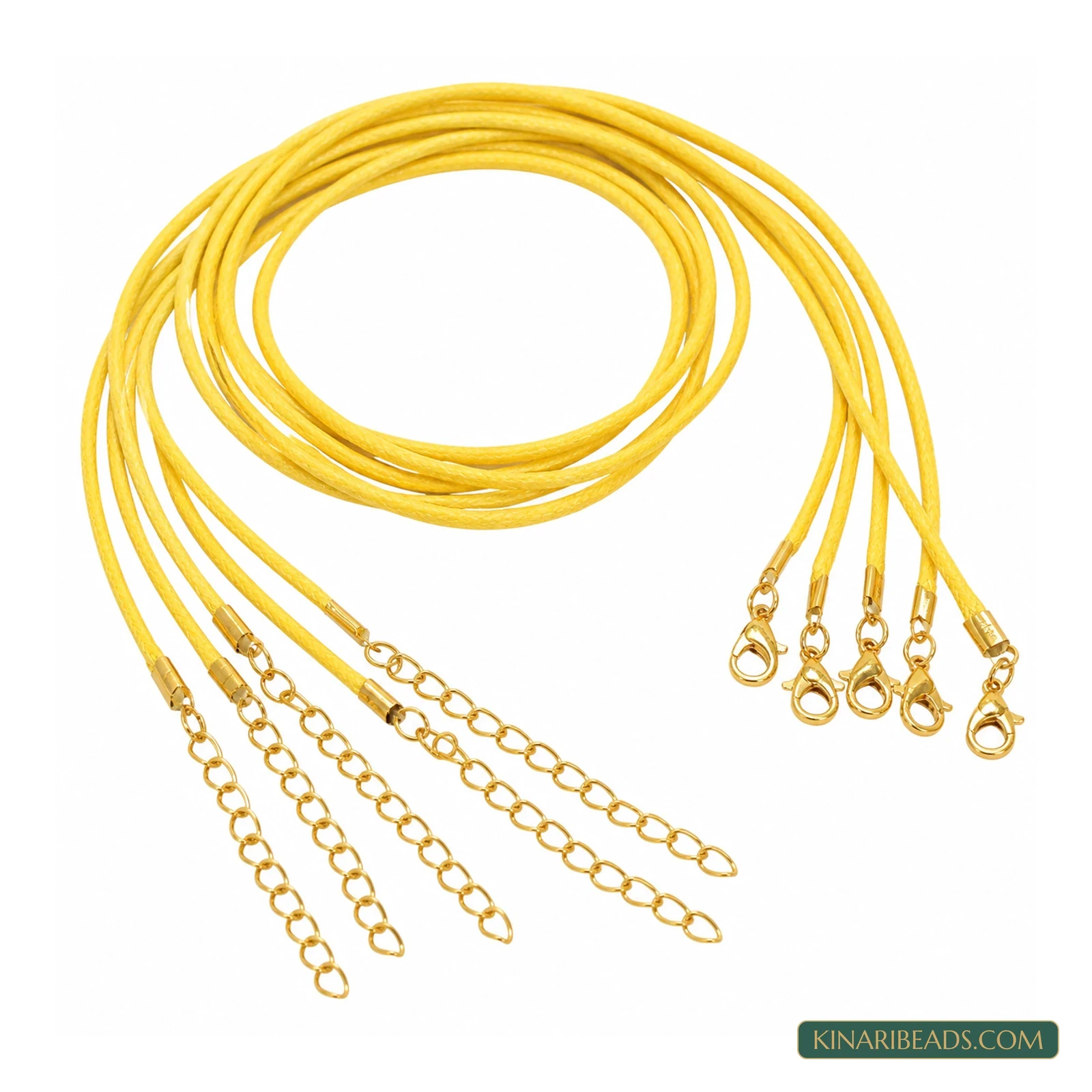 2mm Cotton Necklace Cord with Clasp – 5 or 25 Pack - Yellow colour