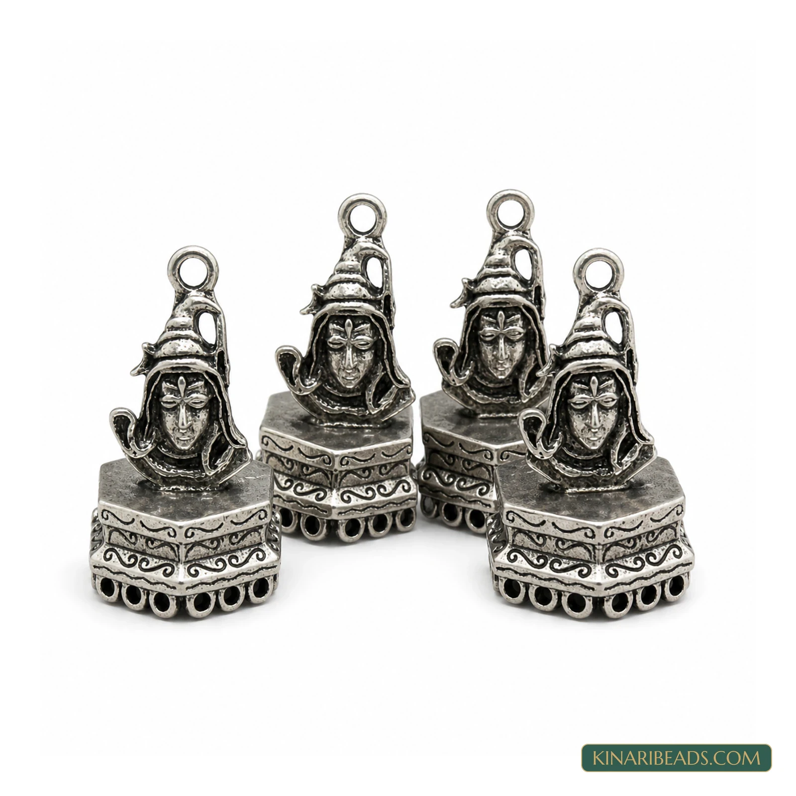 31x16mm German Silver Lord Shiva Jhumkis Components – 4 Pack, Kinari Style EF80