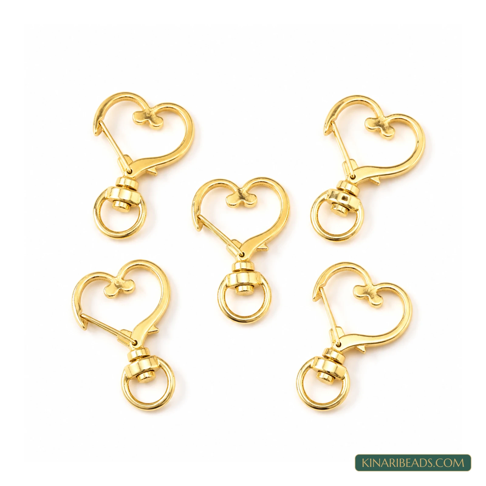 3.5x2.4x0.6cm, Heart Metal Swivel Snap Hooks Gold-Tone – 5 Pcs / 50 Pcs