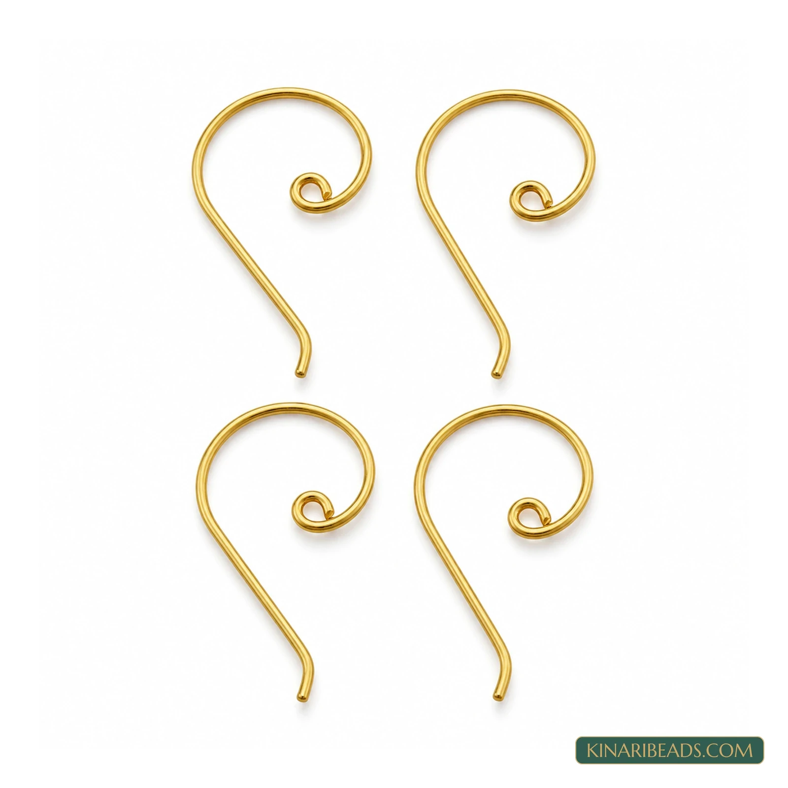 36x22mm Brass Earring Hooks – 4 Pack, Kinari Style EF105 - Golden colour