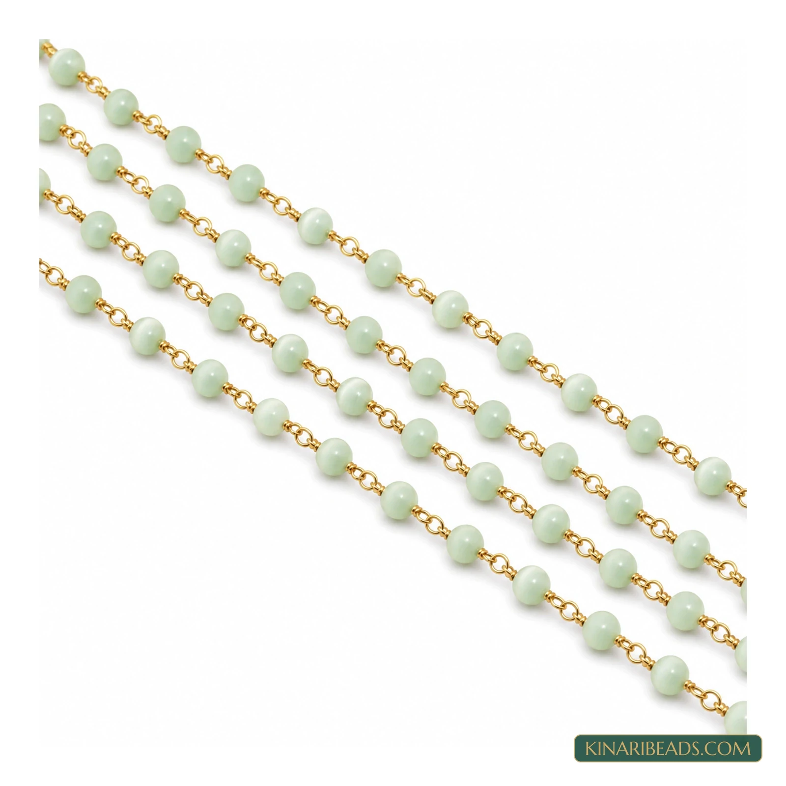 4mm Cat’s Eye Glass Beaded Chain – 1m - Mint Green colour