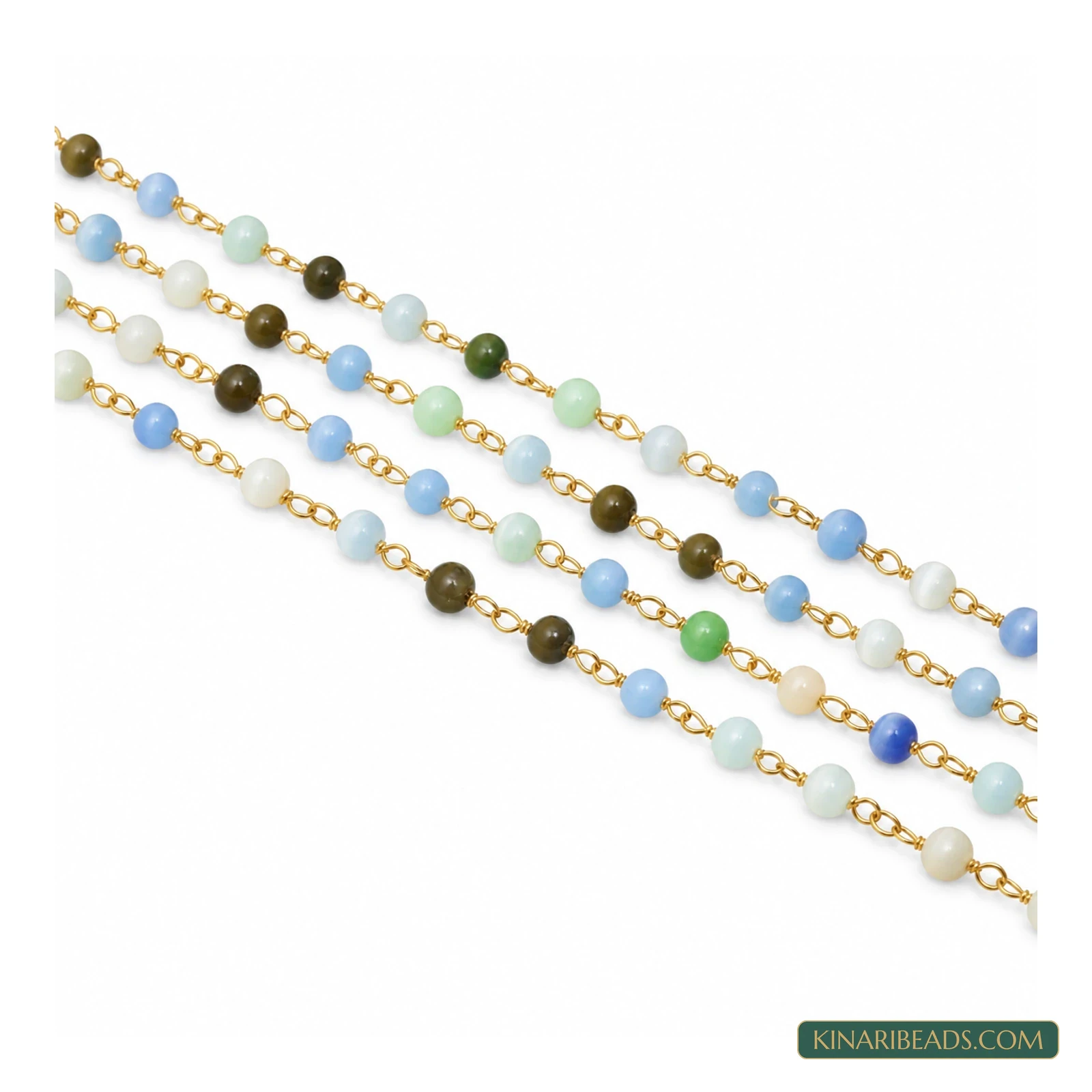 4mm Cat’s Eye Glass Beaded Chain – 1m - MultiColor colour