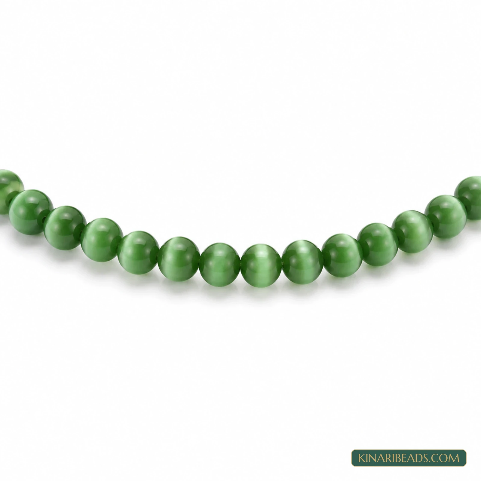 4mm Round Cat’s Eye Glass Beads – 1 String - Dark Green colour