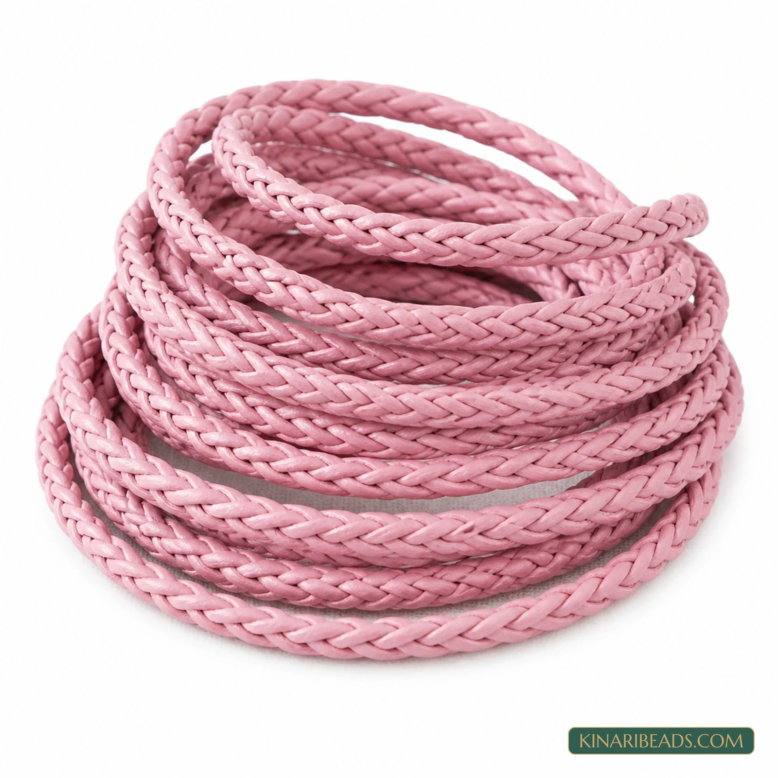 5mm Braided Leather Cord – 1m - Pink colour