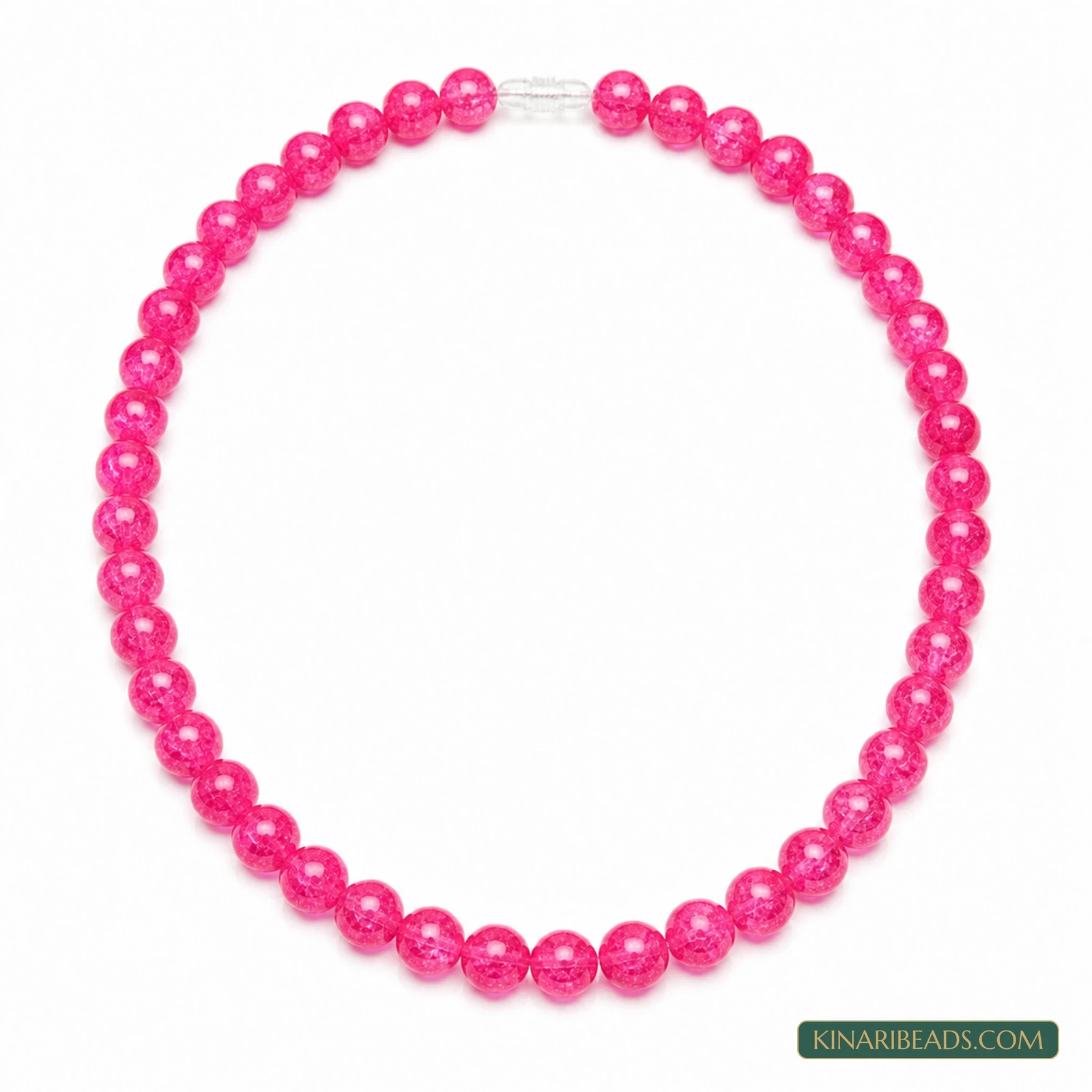 8mm Round Crackle Glass Beads – 15 Inch String - Magenta colour