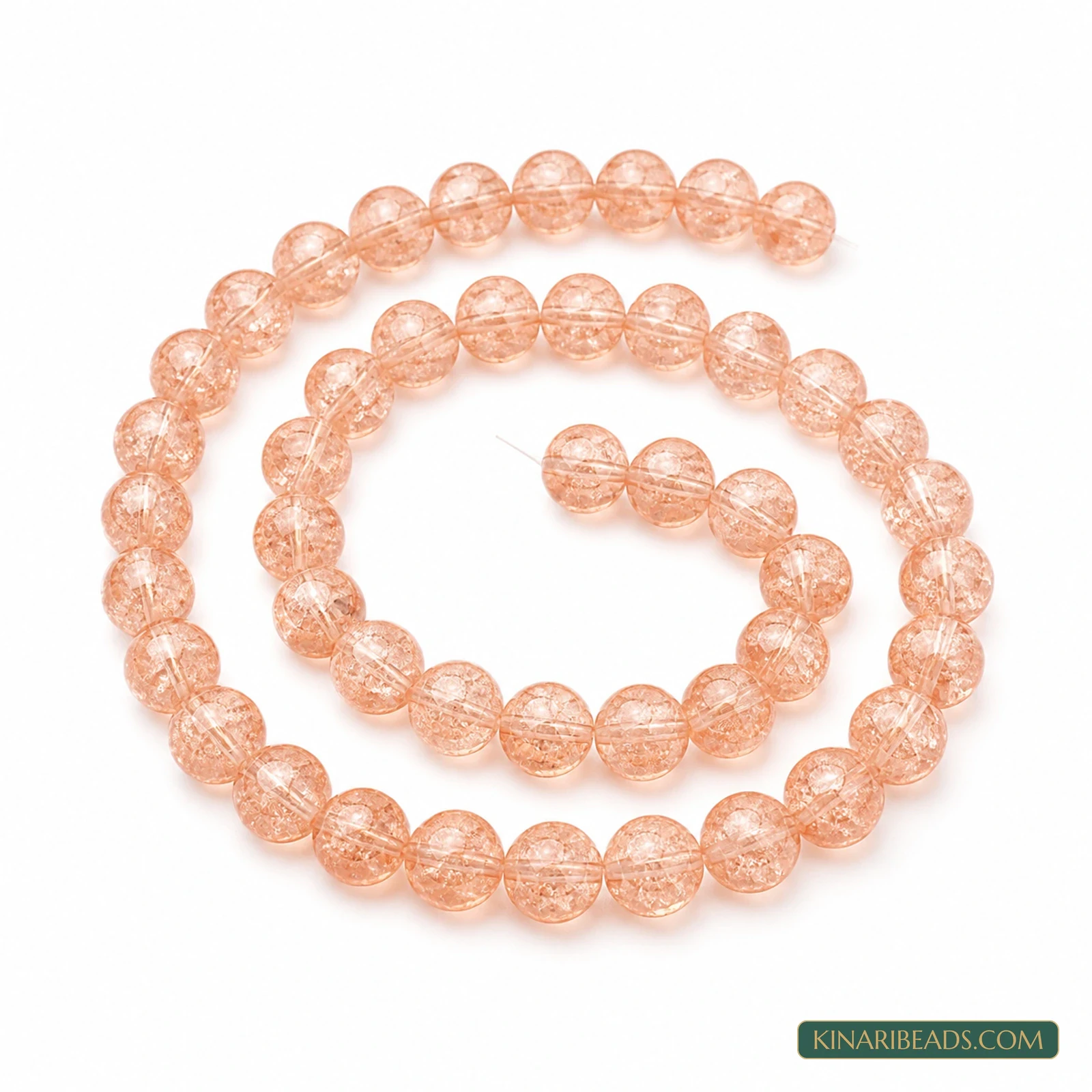 8mm Round Crackle Glass Beads – 15 Inch String - Peach colour