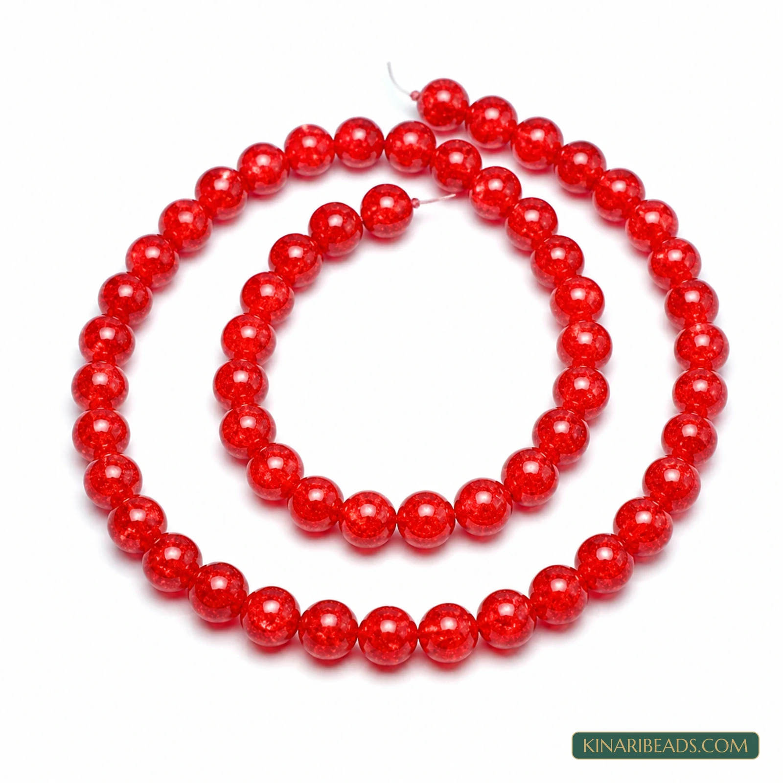 8mm Round Crackle Glass Beads – 15 Inch String - Red colour