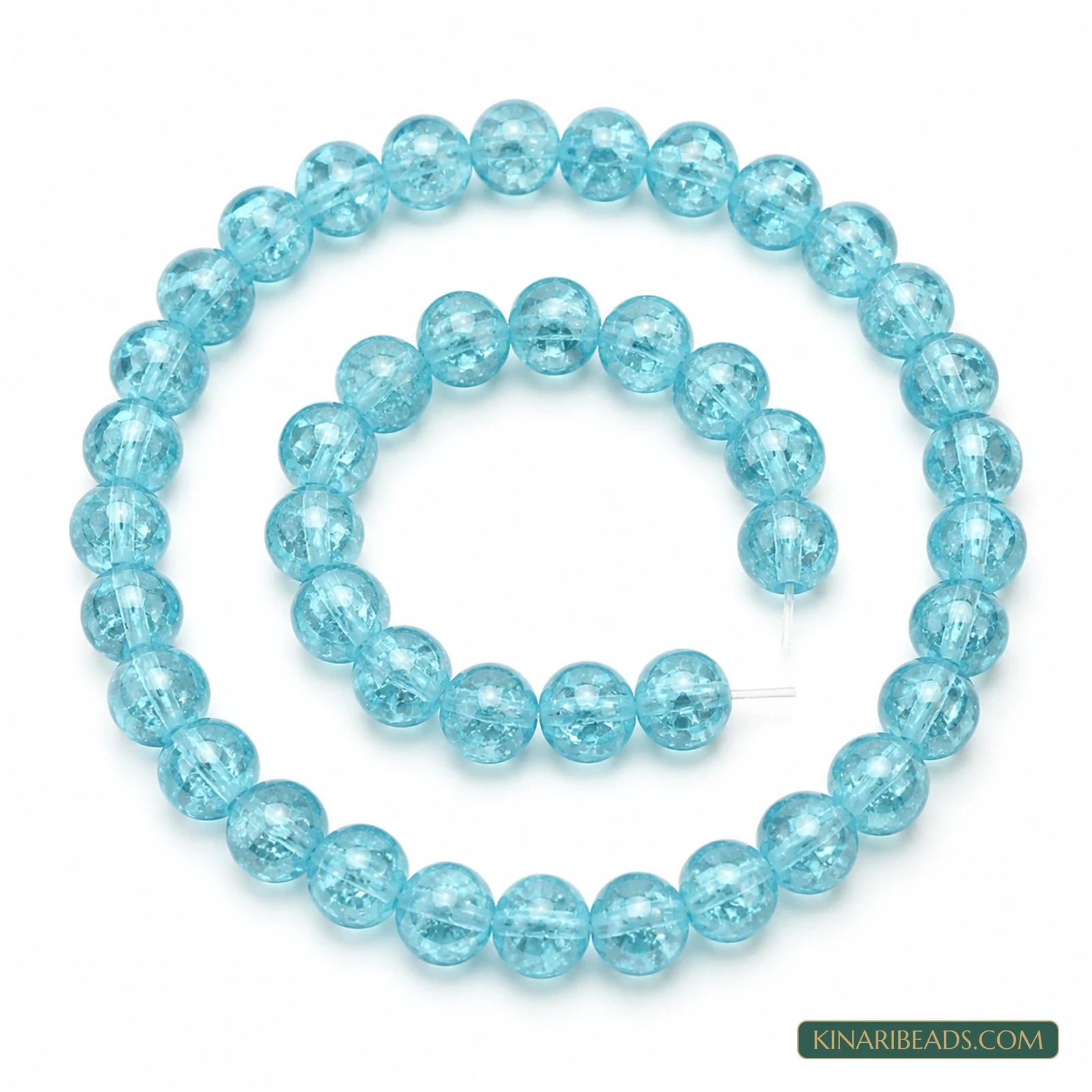 8mm Round Crackle Glass Beads – 15 Inch String - Turquoise colour