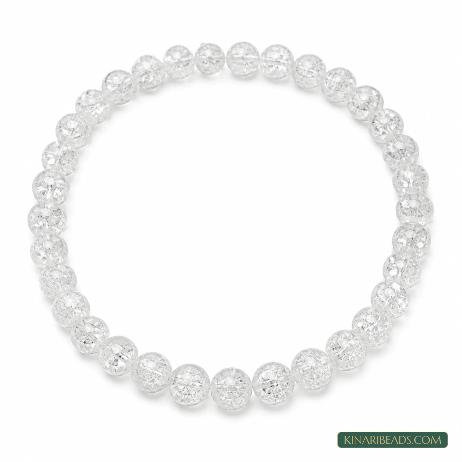 8mm Round Crackle Glass Beads – 15 Inch String - White colour