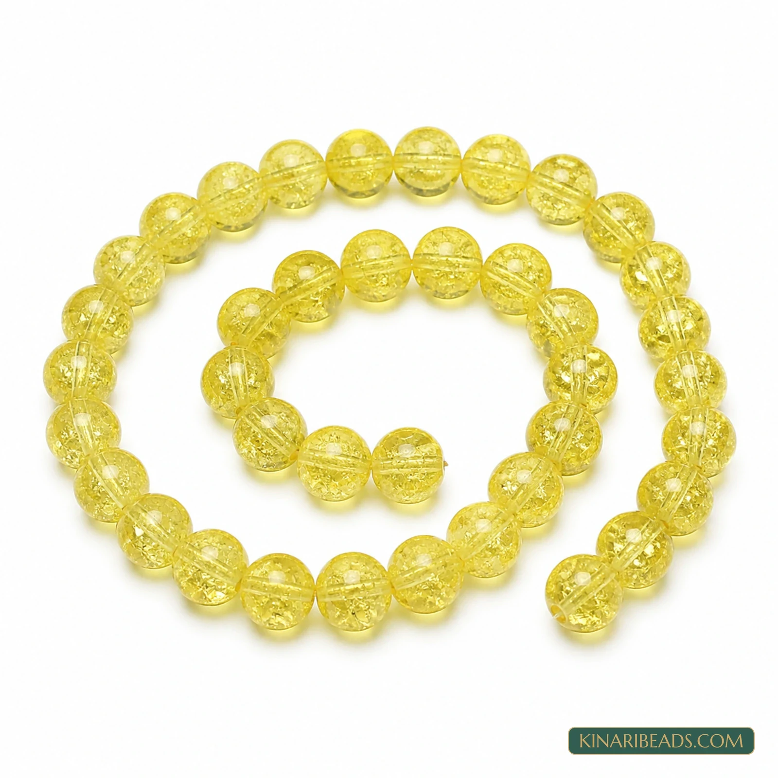 8mm Round Crackle Glass Beads – 15 Inch String - Yellow colour