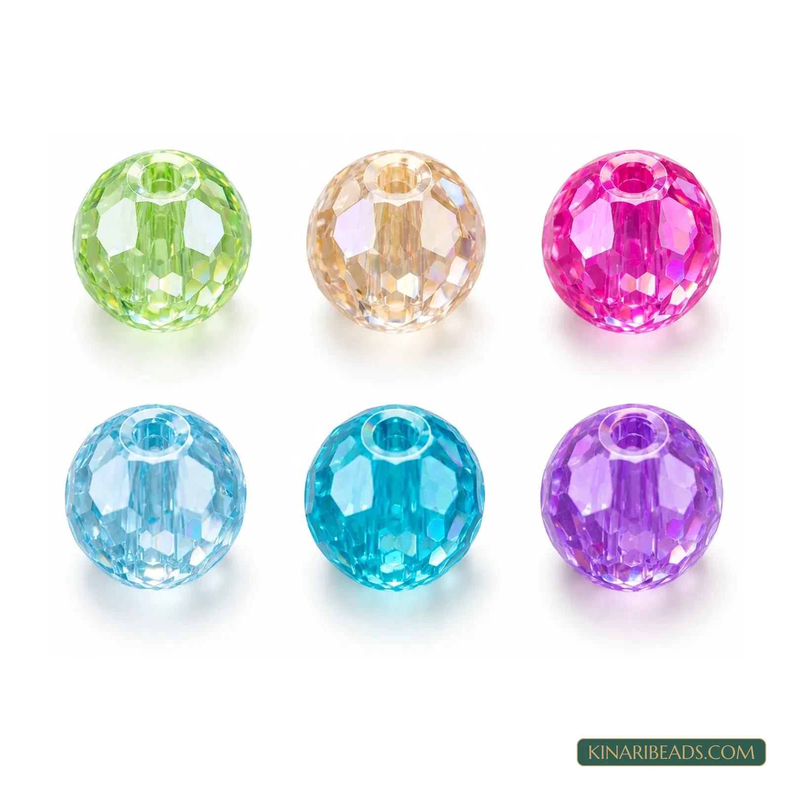 8mm Transparent Diamond-Cut Acrylic Beads 6-Colour Combo - 300 Pcs