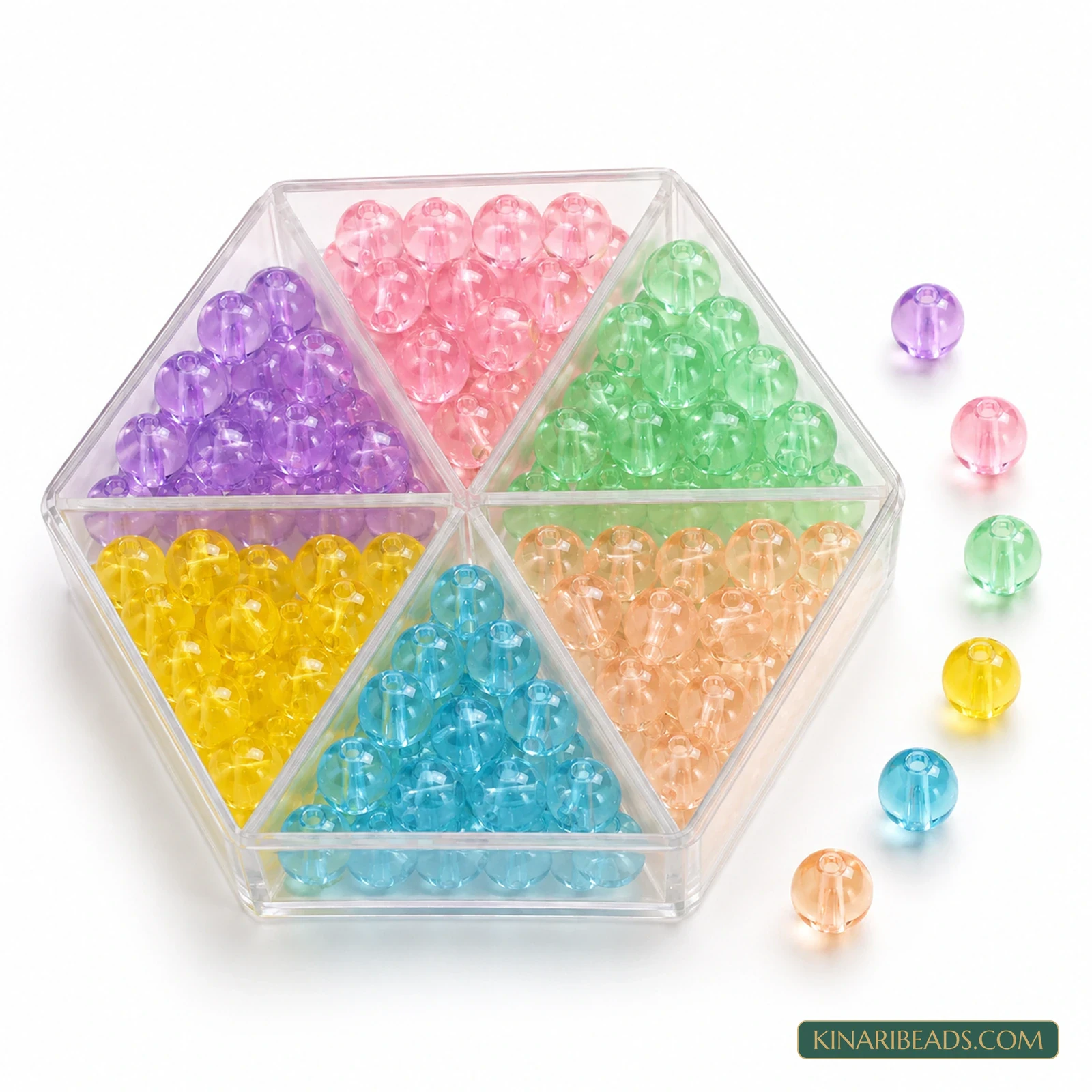 8mm Transparent Round Acrylic Beads 6-Colour Combo - 300 Pcs product image