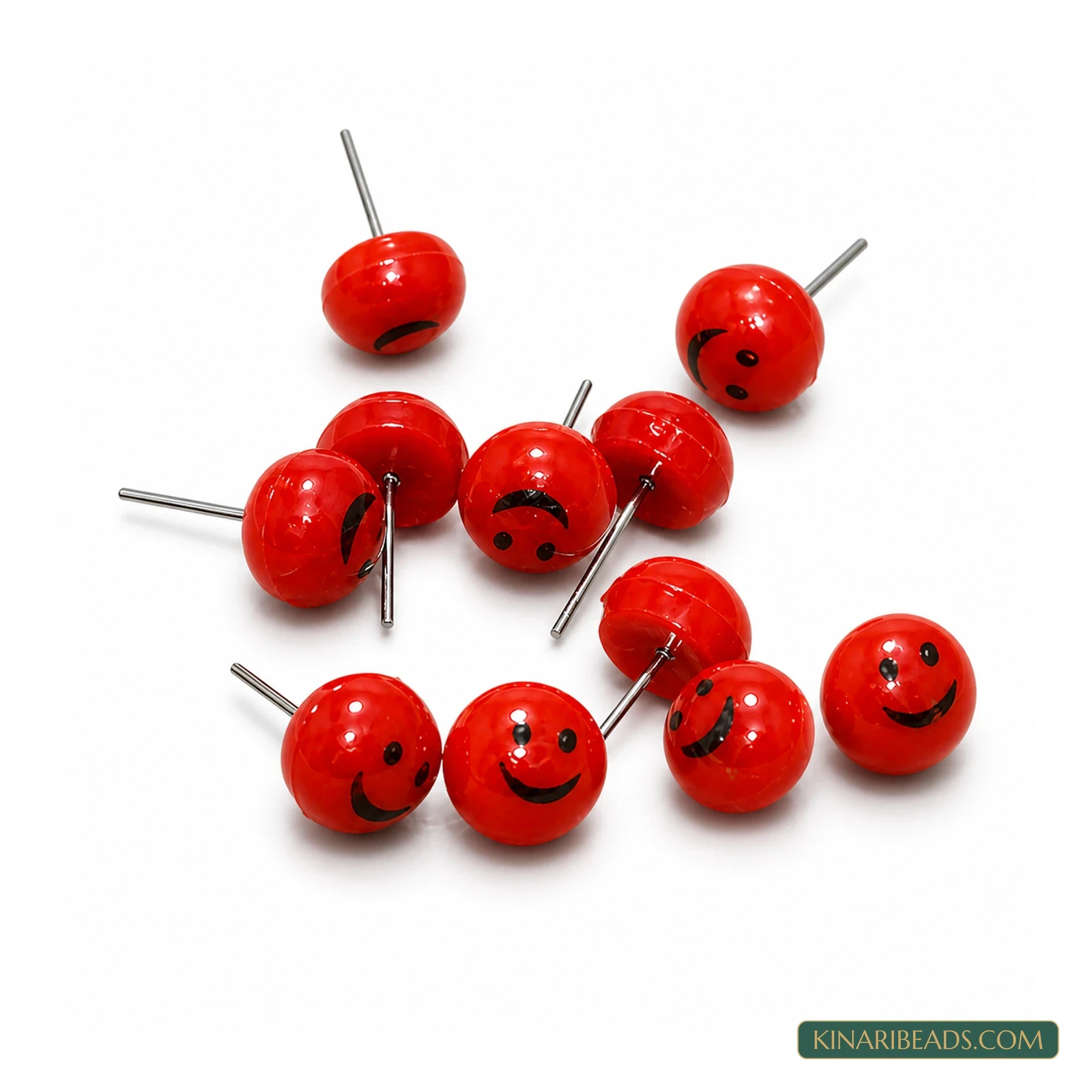 9mm Smiley Face Acrylic Earrings Studs – 50 Pack, Kinari Style EF76 - Red colour