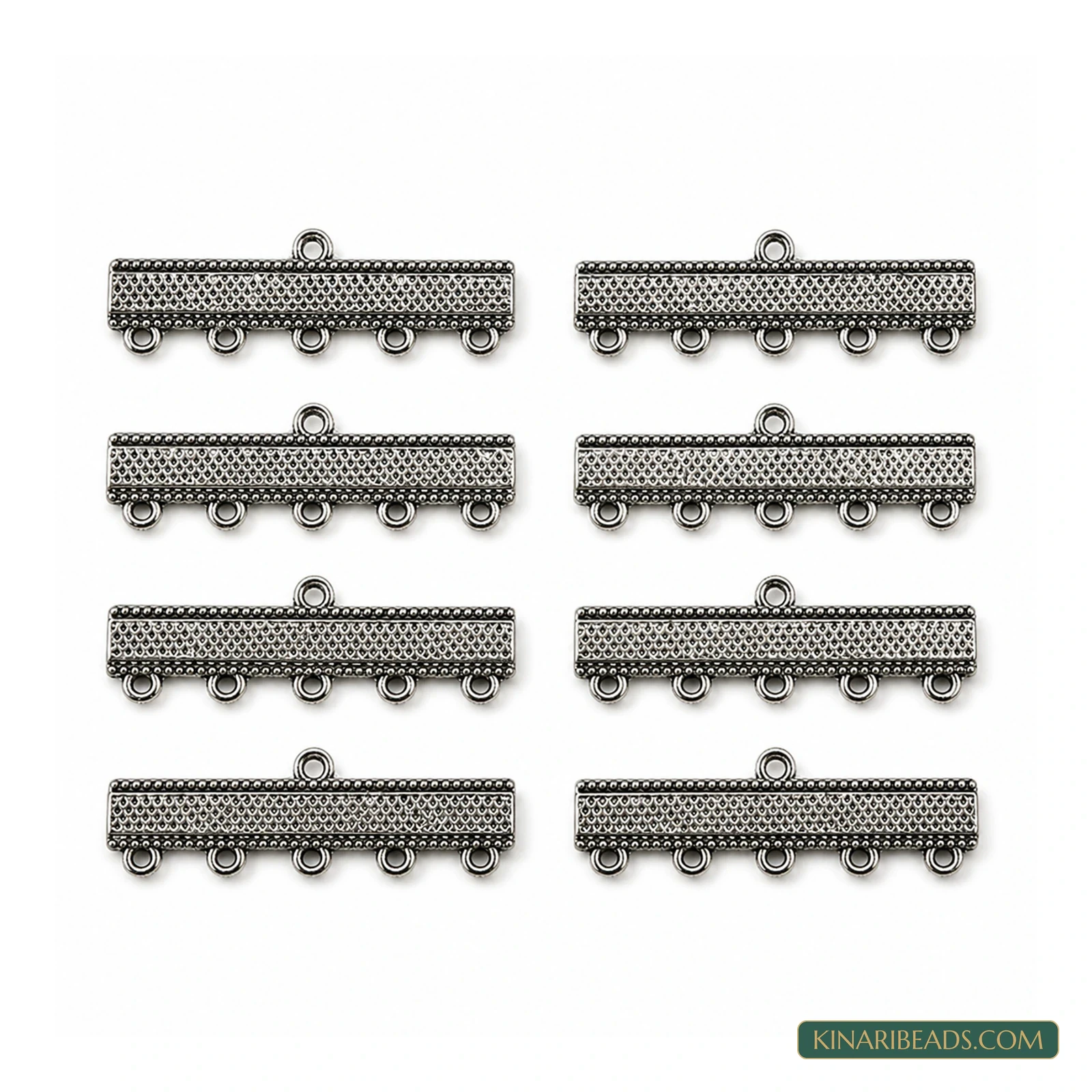 Antique Silver Bamboo Multi-Loop Connectors – 2.5 Inch, 5 Pack