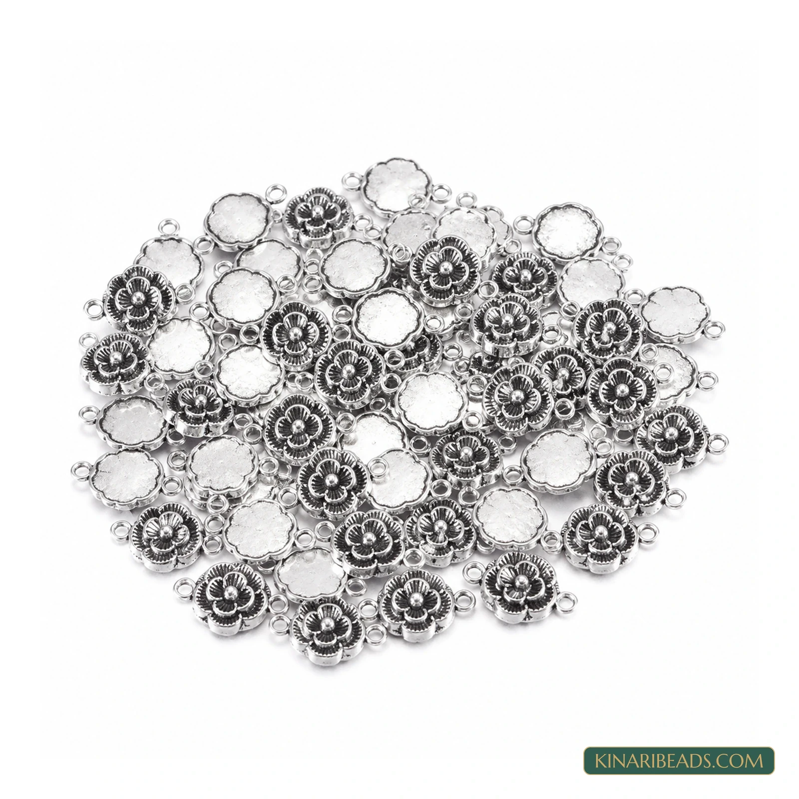 Antique Silver Flower Link Connectors – 12x3.5mm product image