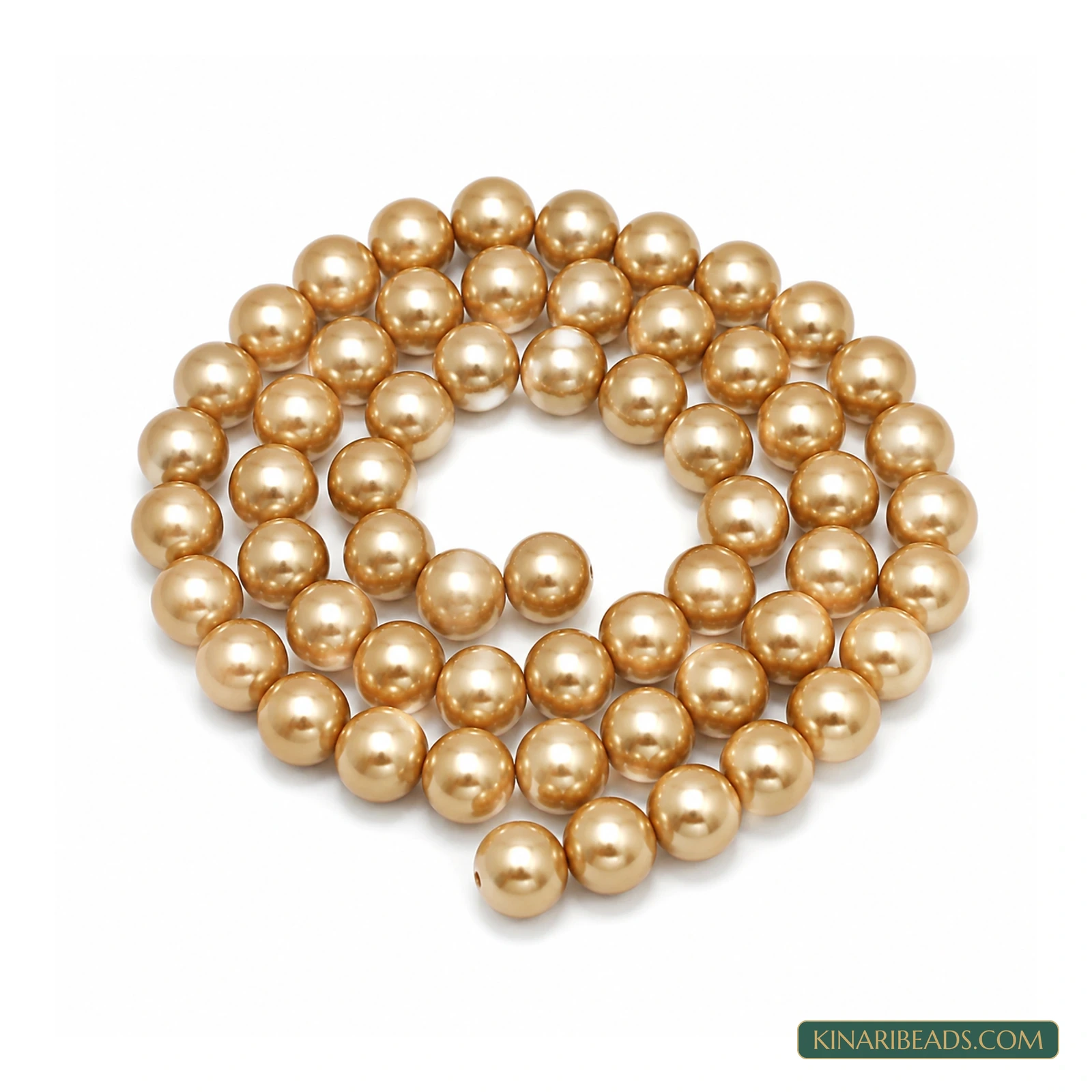 Assorted Colours Round Shell Pearl Beads – 10mm, 1 String - Light Golden colour