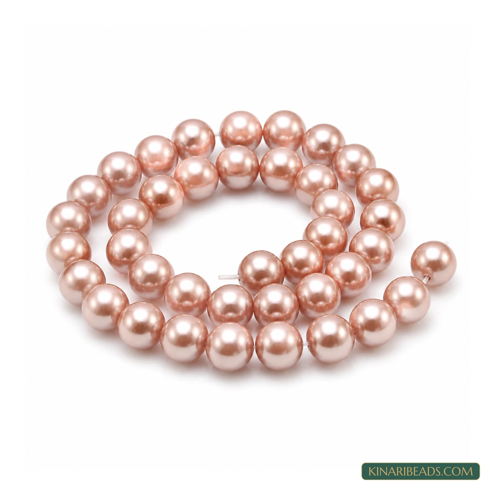 Assorted Colours Round Shell Pearl Beads – 10mm, 1 String - Pink colour
