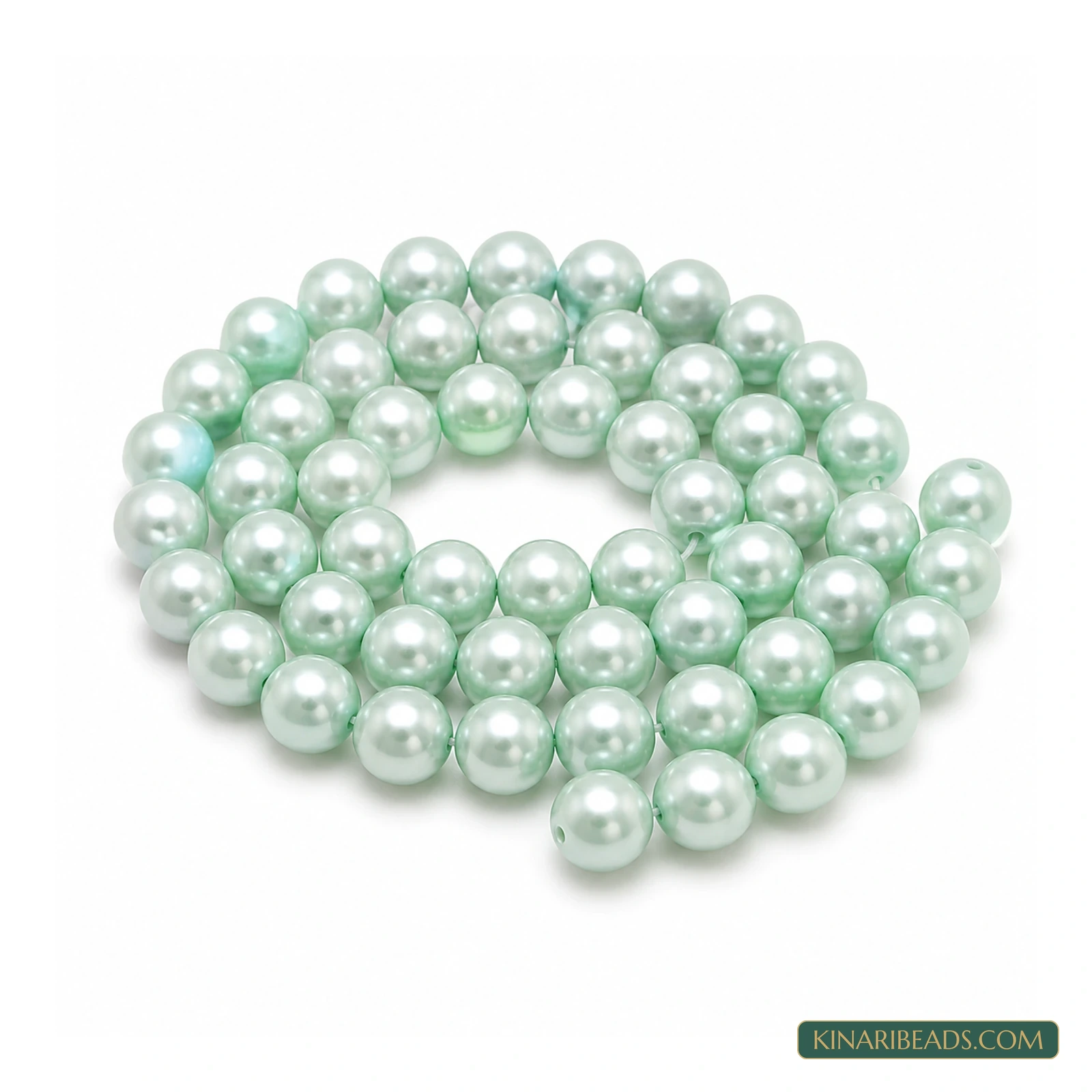 Assorted Colours Round Shell Pearl Beads – 10mm, 1 String - Sea Green colour
