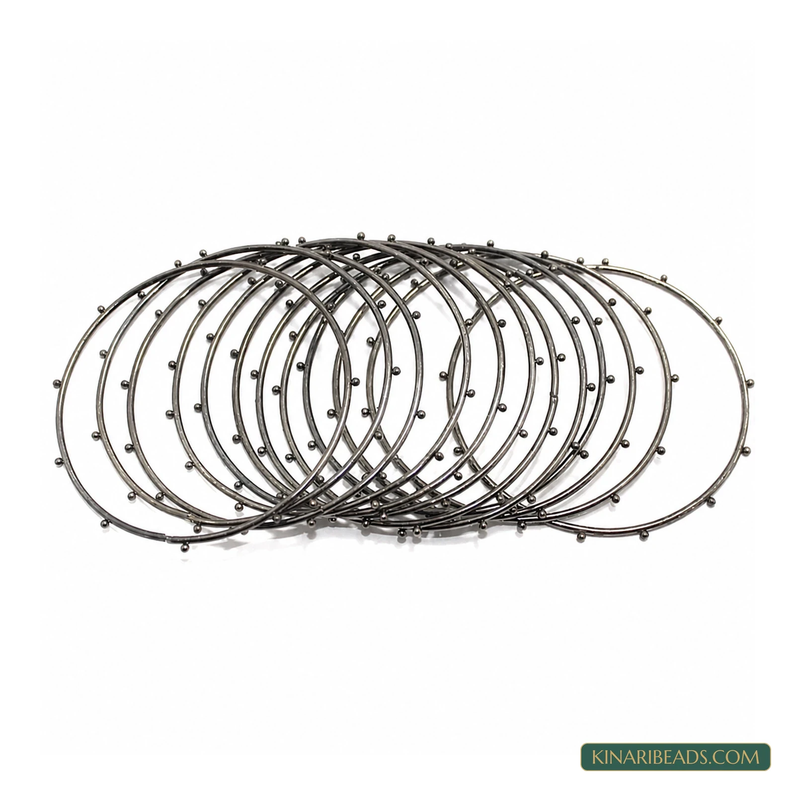 Black Dotted Alloy Bangles – 12 Piece Set