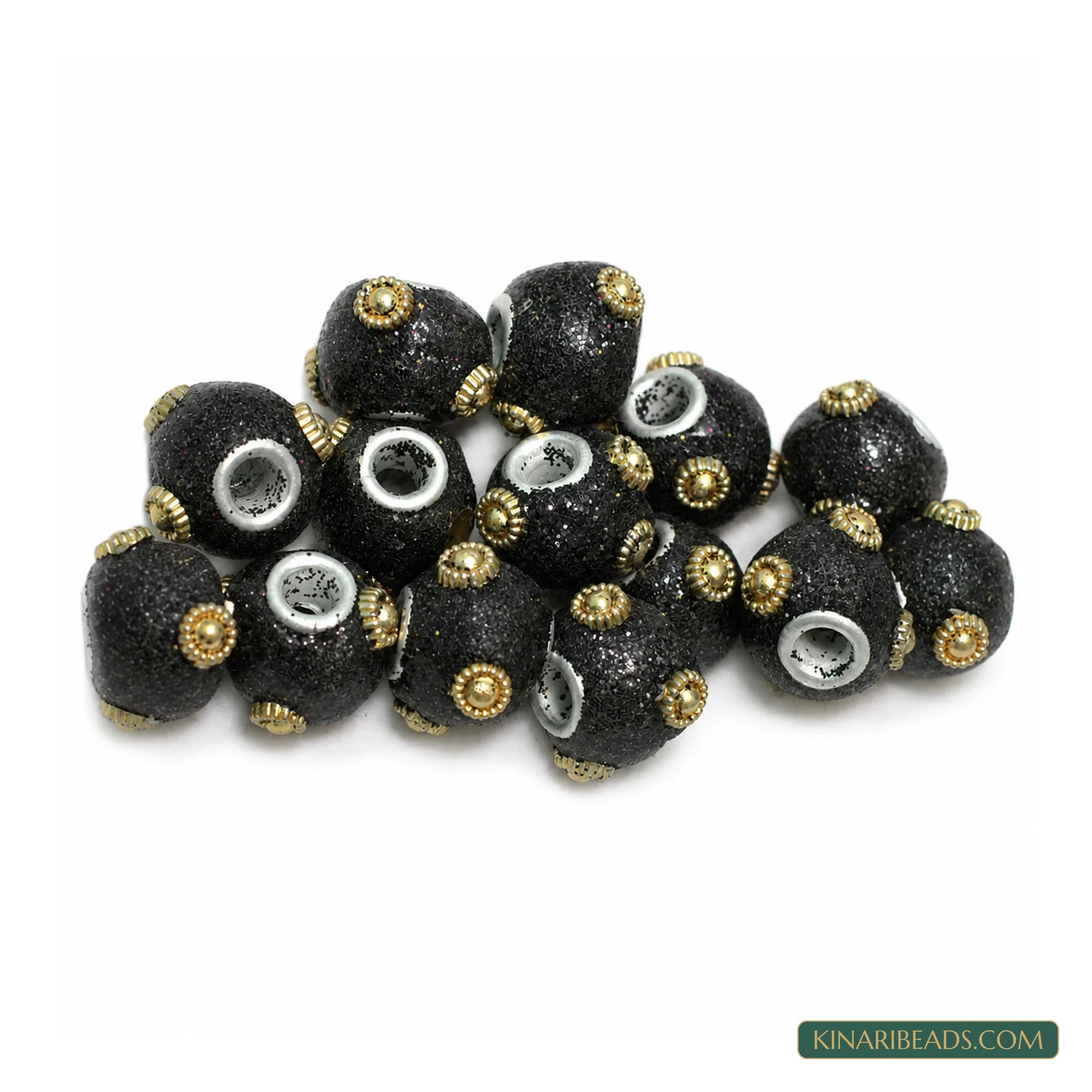 Black Gold Stud Rondelle Lac Beads 12mm – 20 Pcs