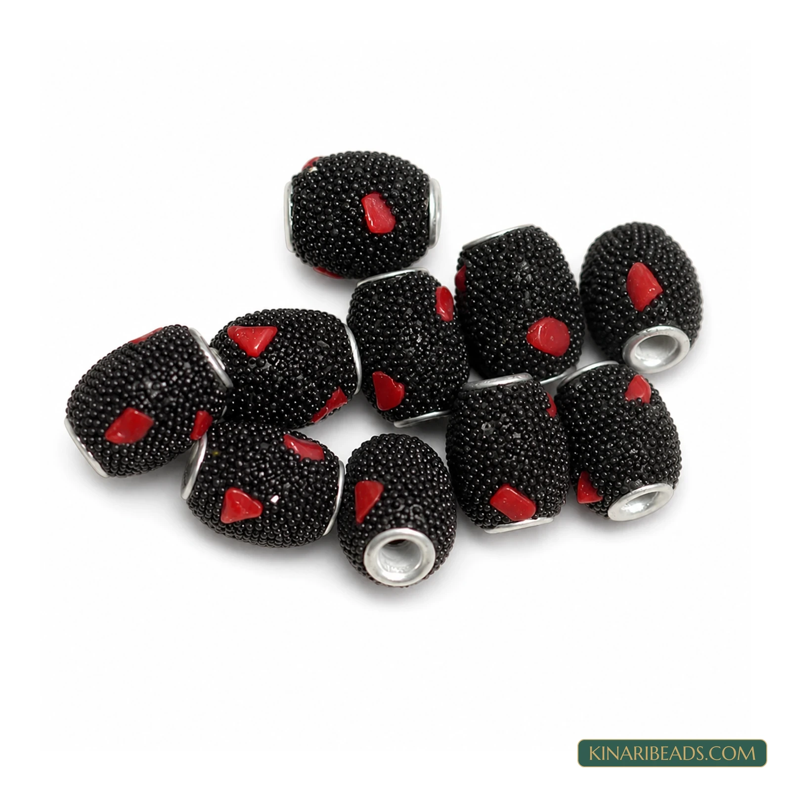 Black Red Accent Oval Lac Beads 15x12mm – 10 Pcs