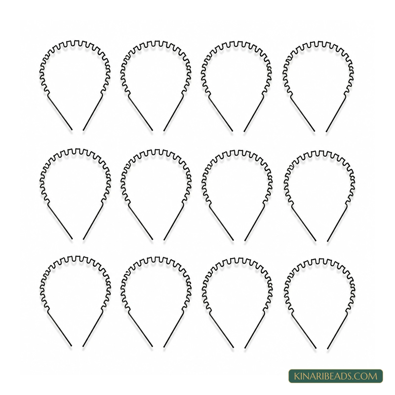 Black Wavy-Tooth Hairband Bases – 15 Inch, 12 Pack