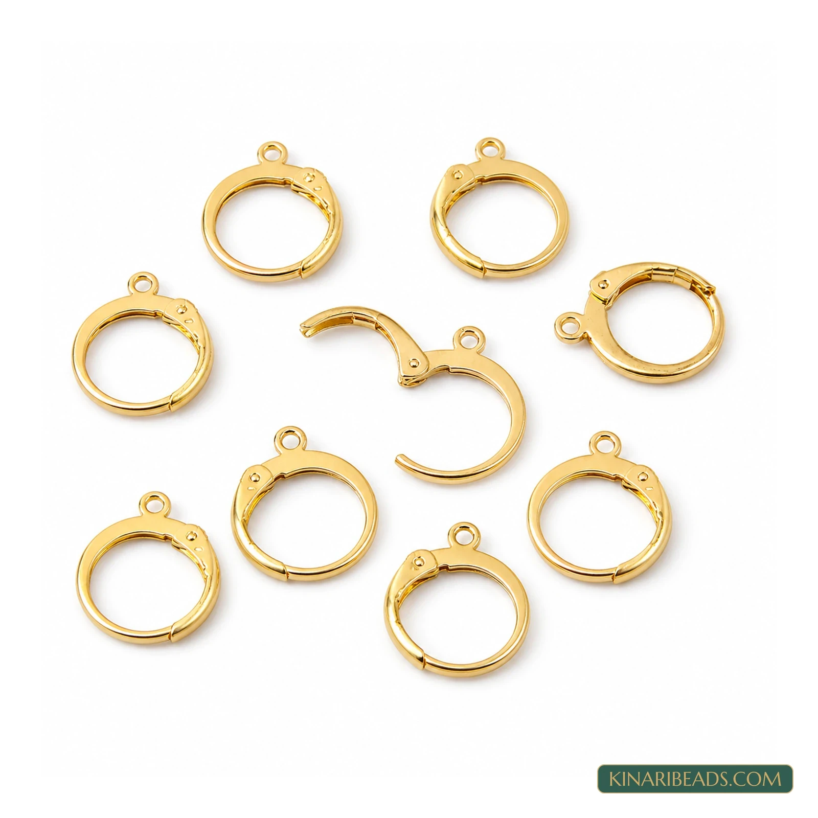 Brass Lever-Back Earring Hooks – 12x15mm, 10 Pack - Golden colour