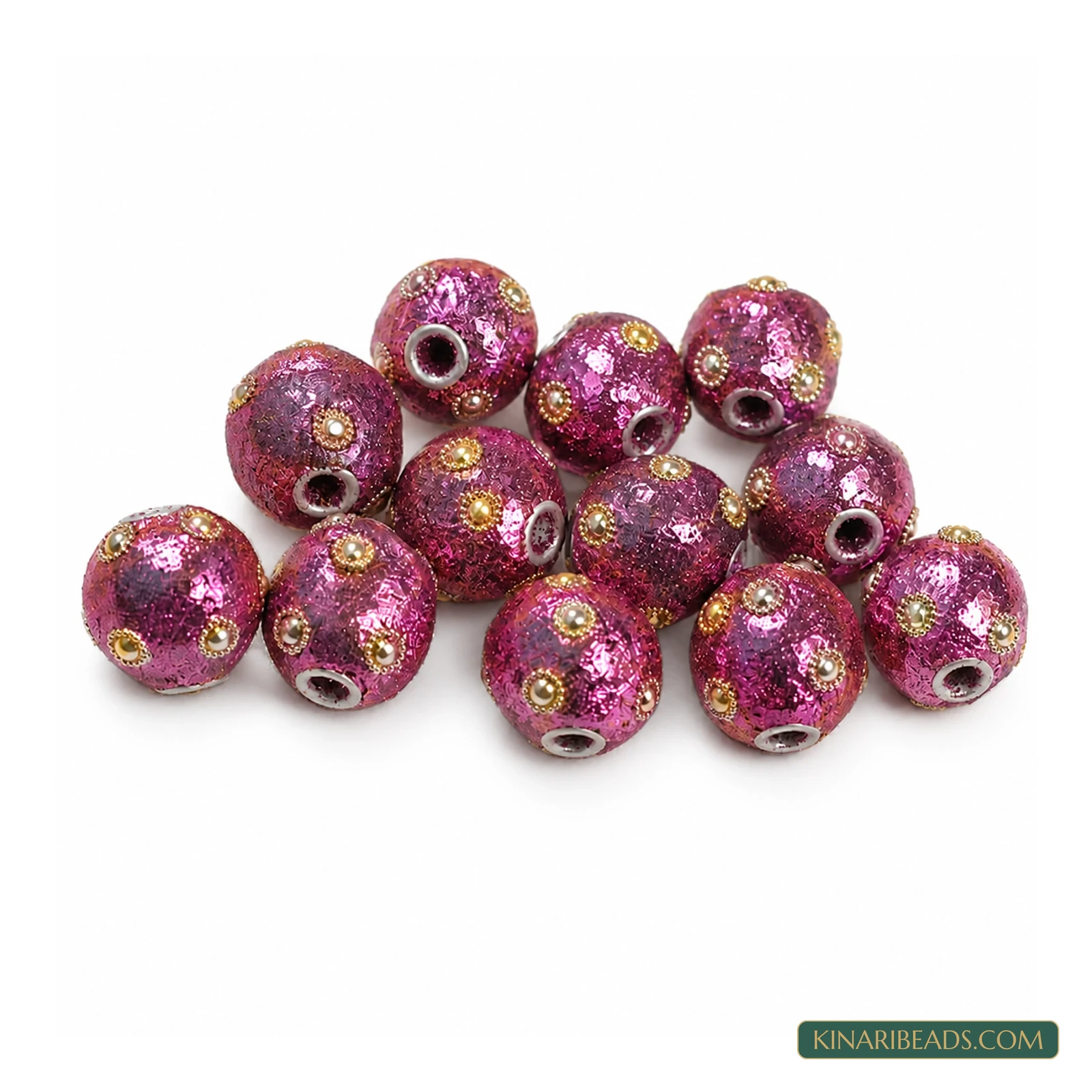 Bright Pink Gold Stud Rondelle Lac Beads 16mm – 20 Pcs