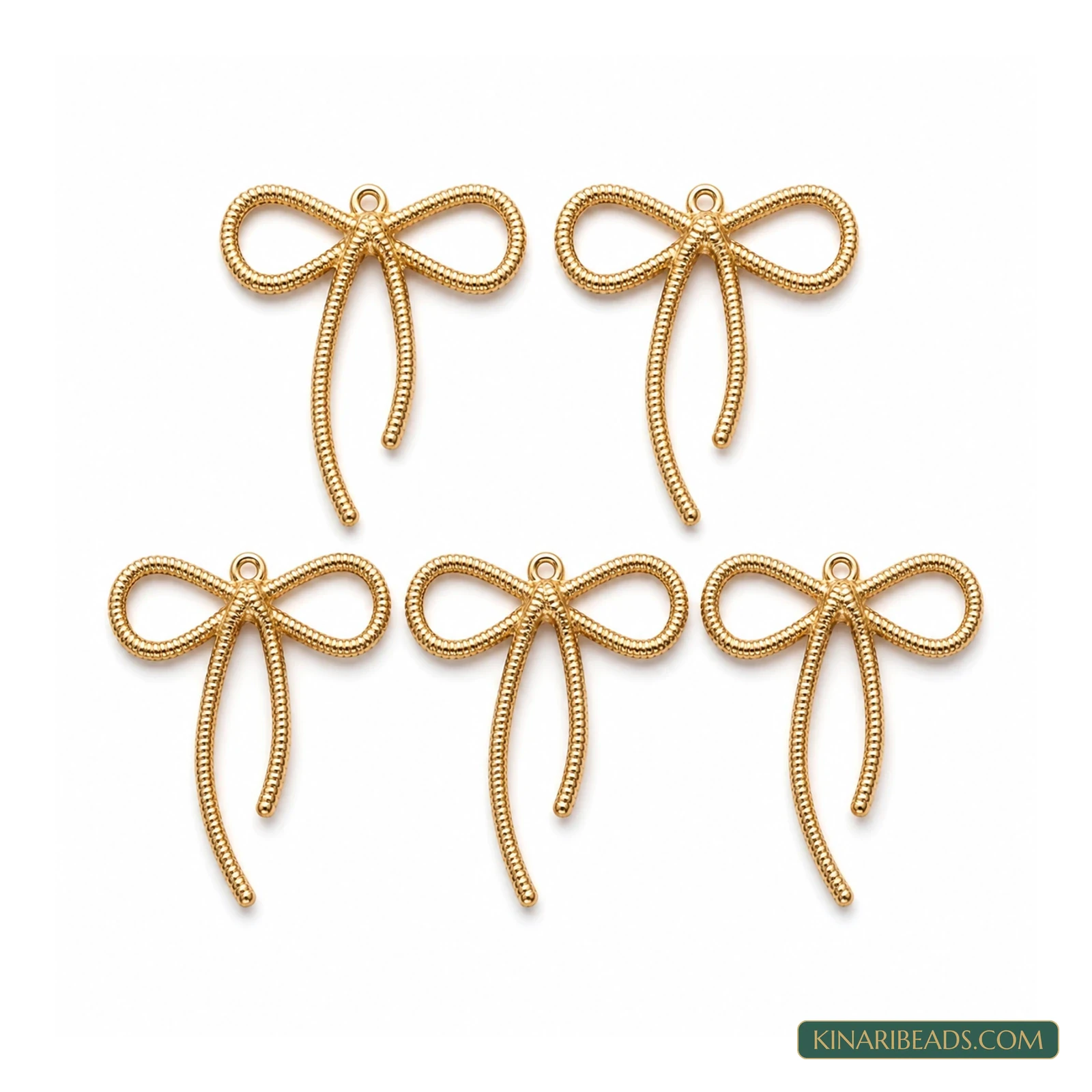 Classic Bow Knot Pendant Links – 45x35mm, 5 Pack - Golden colour