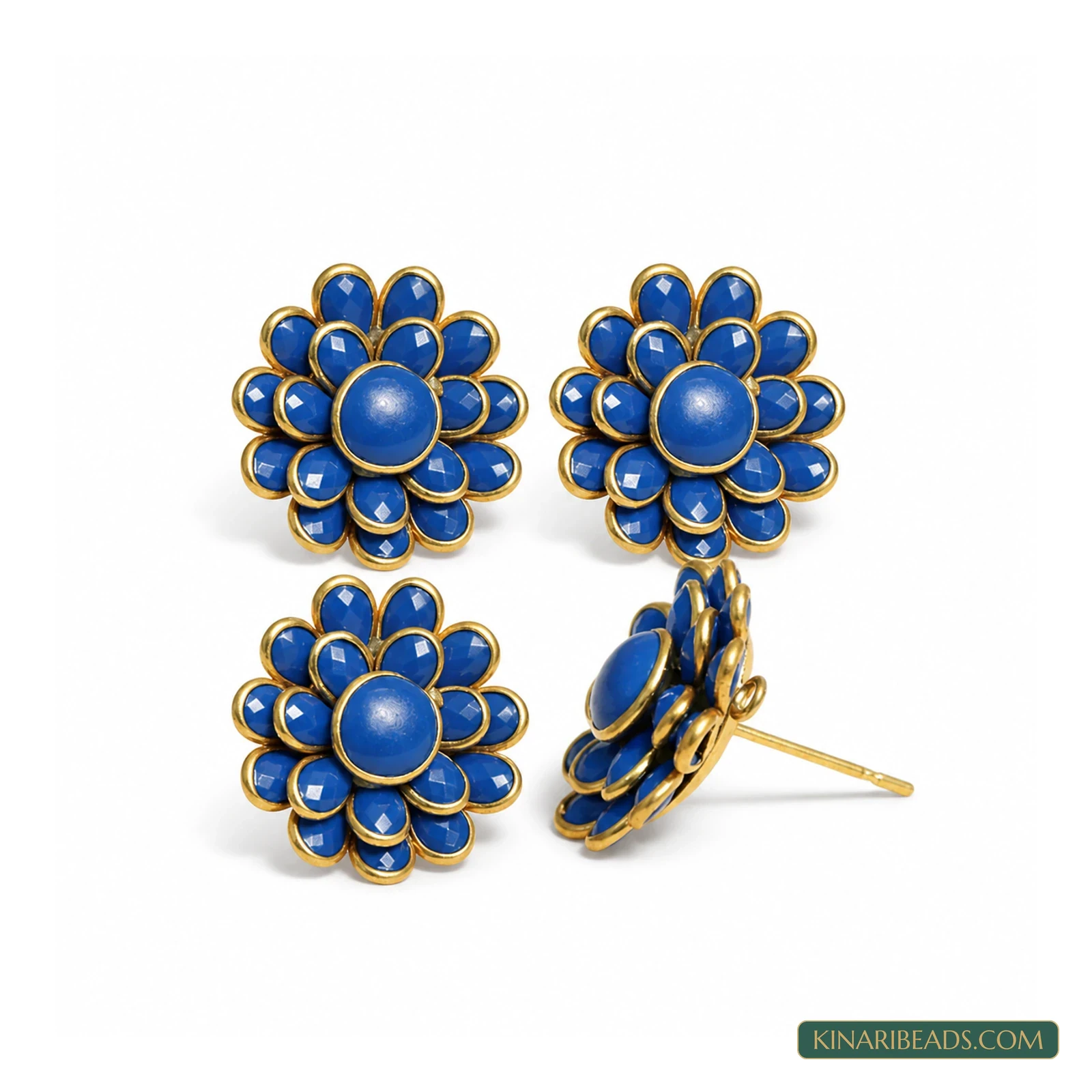 Double-Layer Pacchi Earring Components – 20x20mm, 2 Pairs - Blue colour