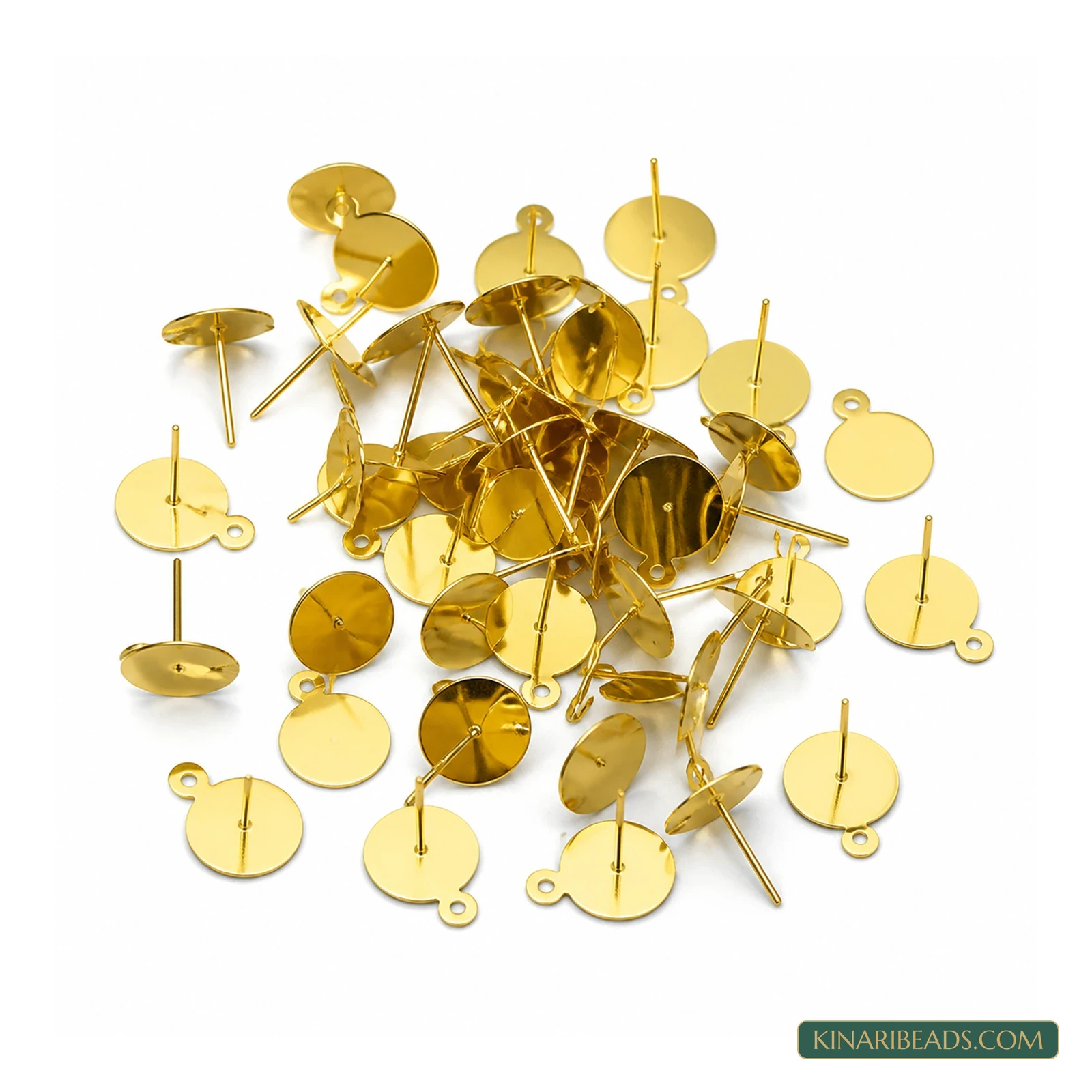Flat Pad Earring Posts with Loop – 10mm, 50g Pack